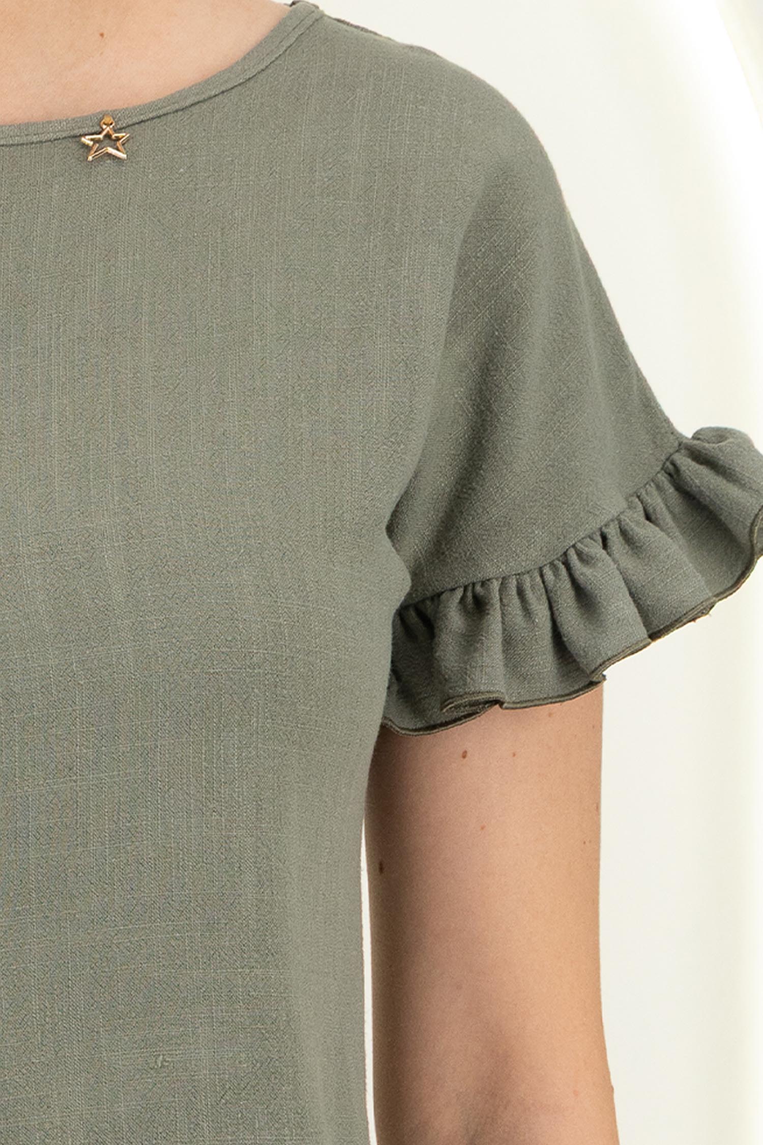 Bluza dama cu maneca scurta din viscoza si in kaki cu volanase - StarShinerS 5 - StarShinerS.ro