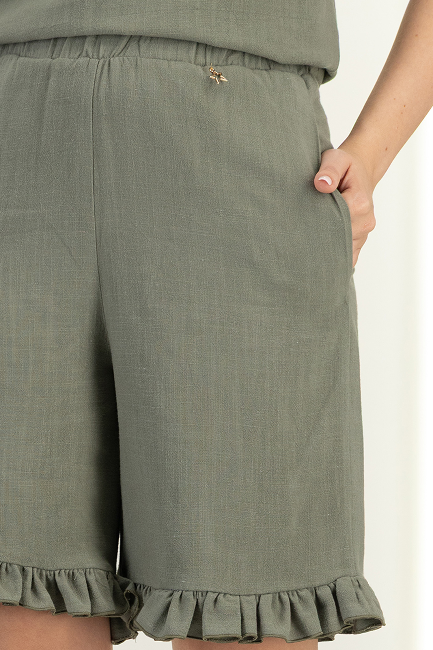 Pantaloni scurti din viscoza si in kaki cu buzunare - StarShinerS 6 - StarShinerS.ro