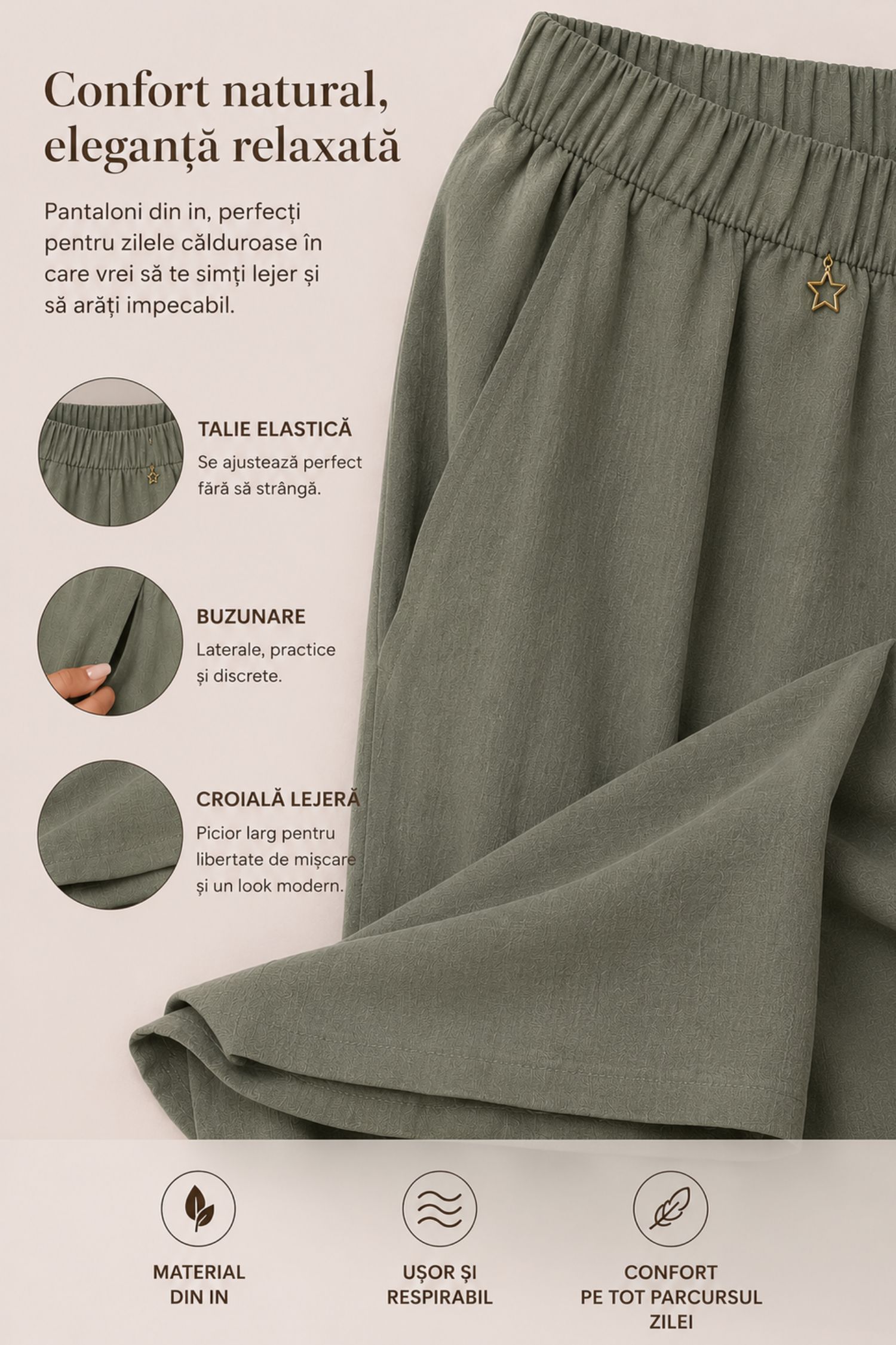 Pantaloni din viscoza si in kaki lungi cu buzunare- StarShinerS 2 - StarShinerS.ro