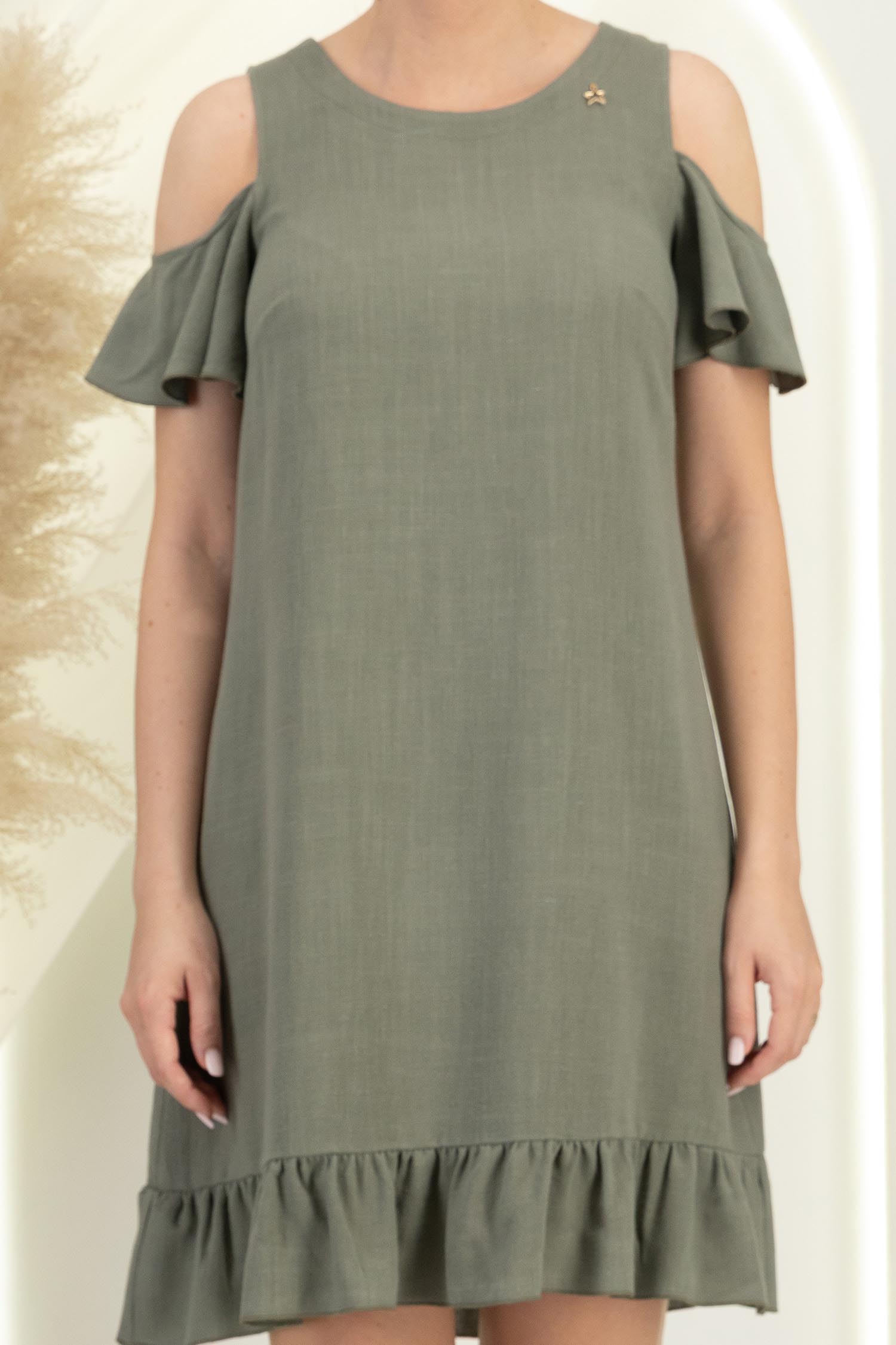 Rochie din viscoza si in kaki scurta cu croi larg si umeri decupati - StarShinerS 6 - StarShinerS.ro