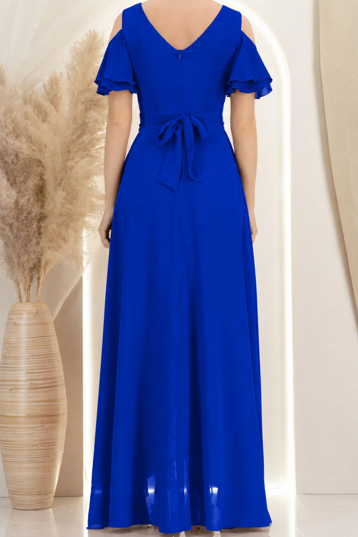 Rochie din voal albastra lunga in clos cu un cordon accesorizat- StarShinerS 3 - StarShinerS.ro