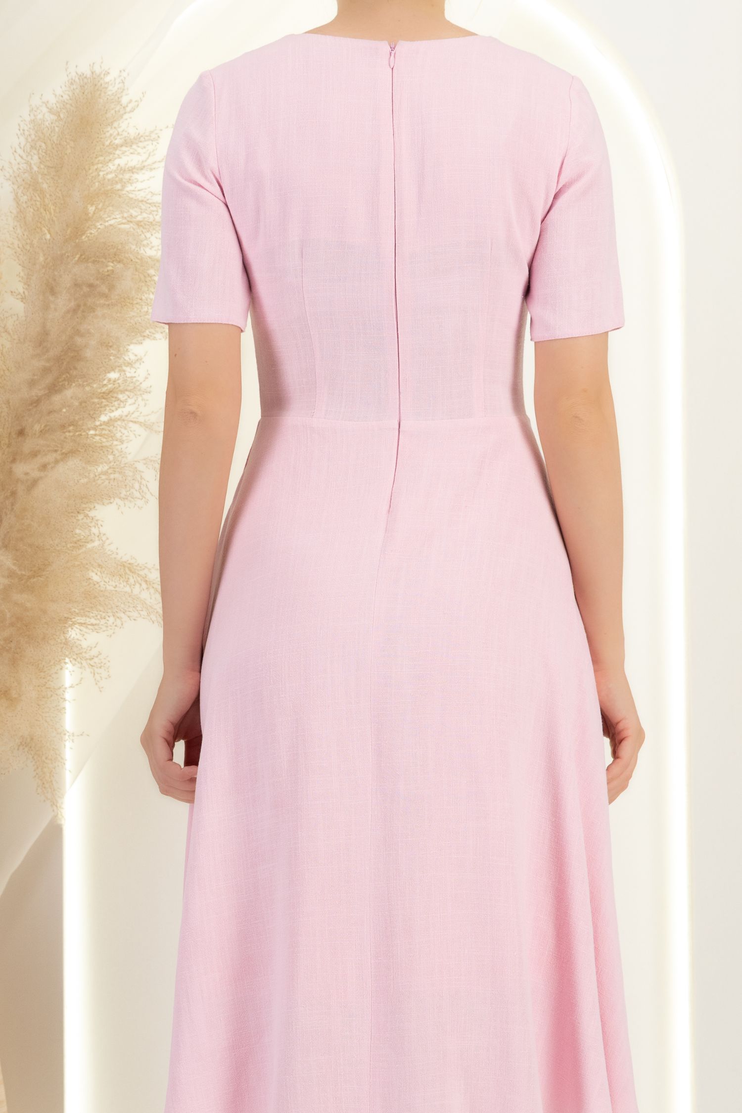 Rochie din viscoza si in roz deschis midi in clos cu buzunare laterale - StarShinerS 5 - StarShinerS.ro