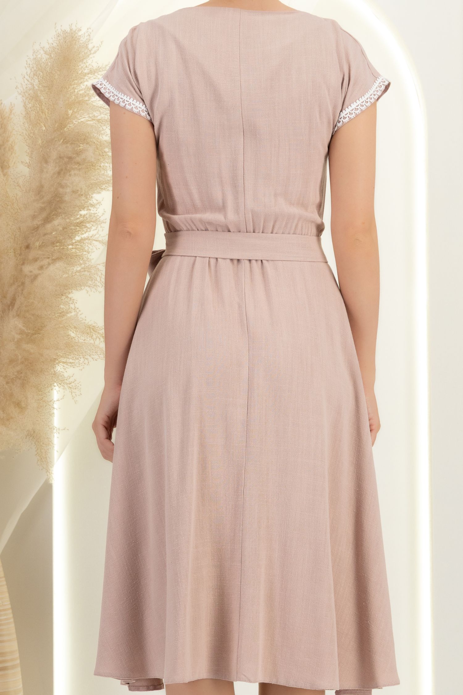 Rochie din viscoza si in mocha midi clos cu elastic in talie - StarShinerS 5 - StarShinerS.ro