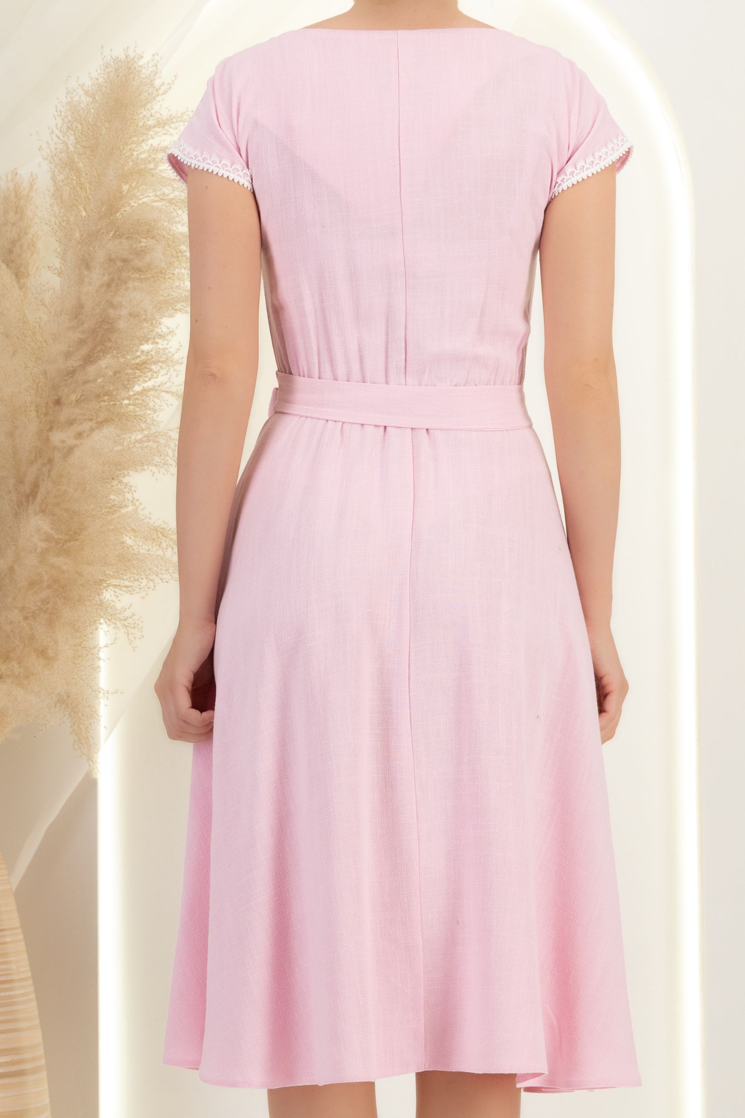 Rochie din viscoza si in roz deschis midi clos cu elastic in talie - StarShinerS 5 - StarShinerS.ro