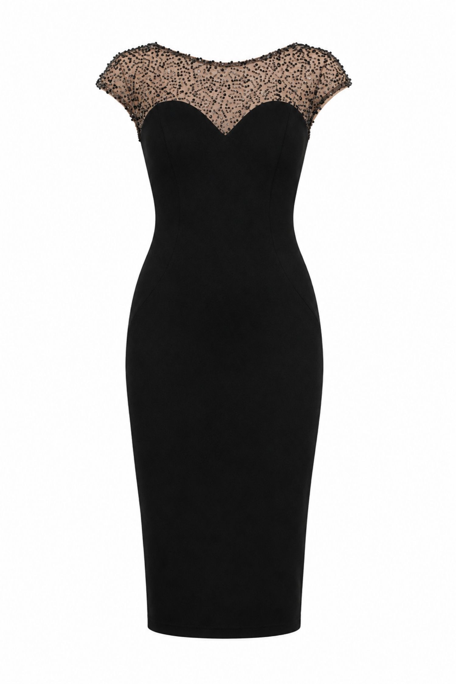 Rochie din crep si paiete neagra midi tip creion - StarShinerS 4 - StarShinerS.ro