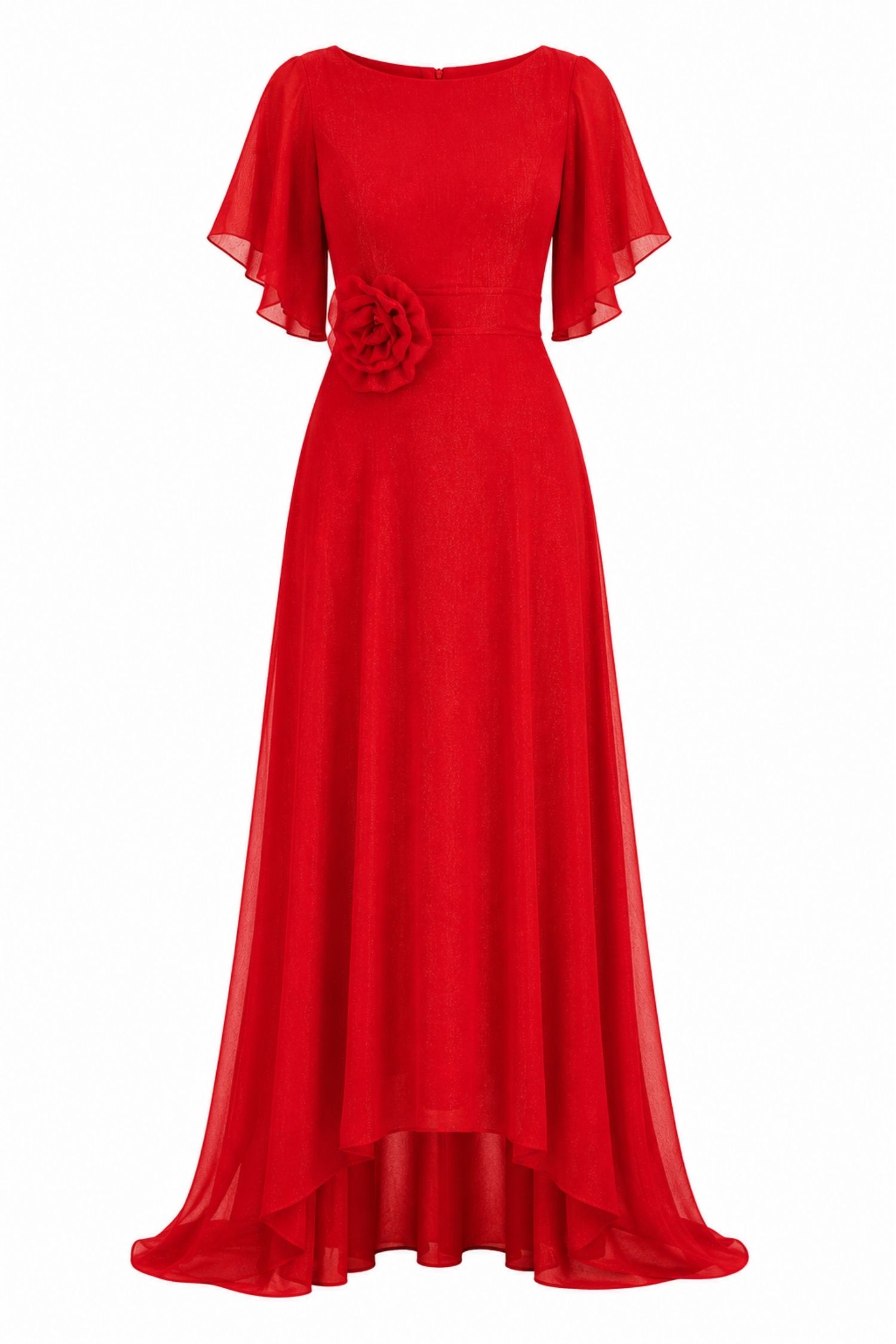 Rochie din voal cu sclipici rosie lunga in clos cu brosa florala- StarShinerS 4 - StarShinerS.ro
