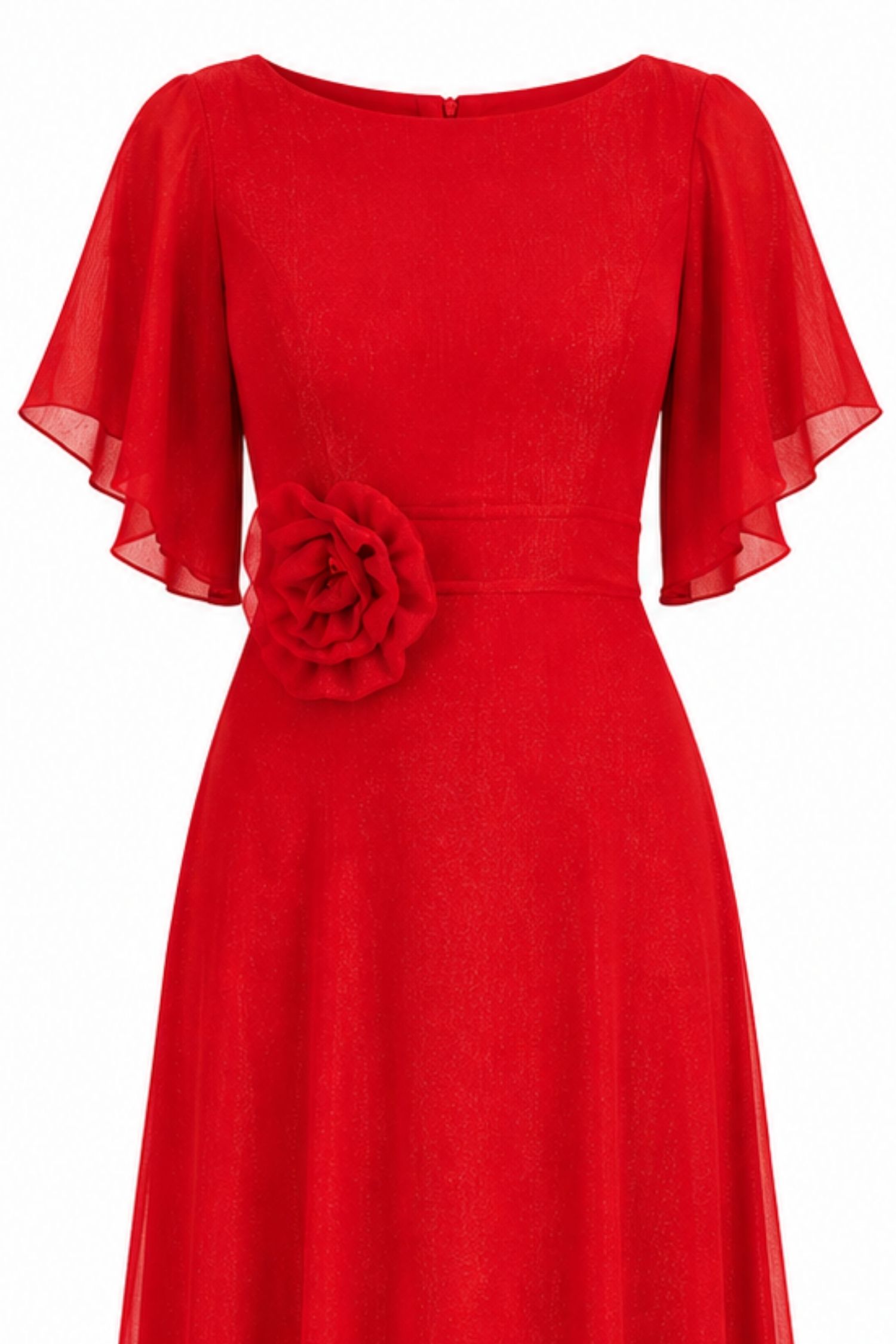Rochie din voal cu sclipici rosie lunga in clos cu brosa florala- StarShinerS 5 - StarShinerS.ro