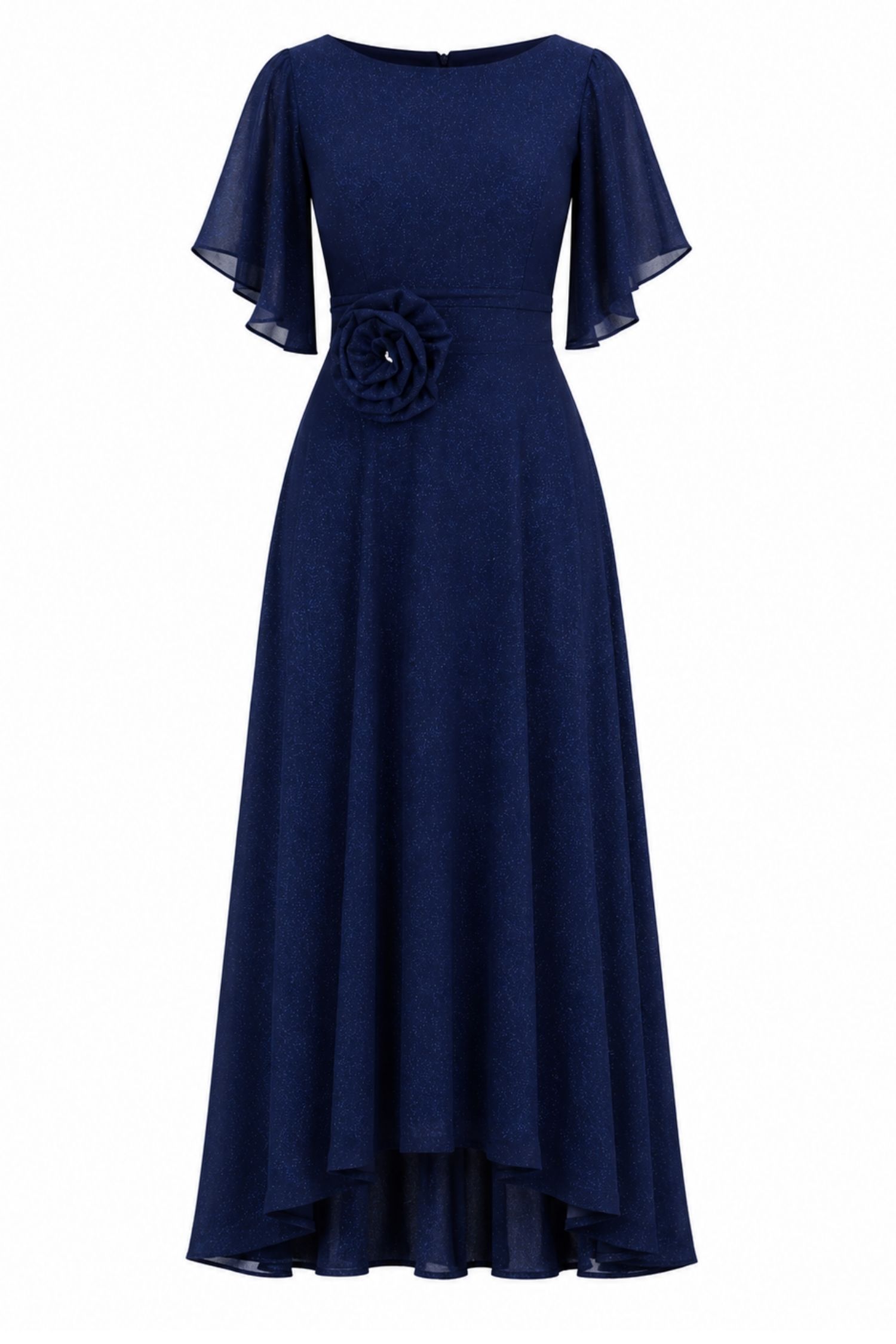 Rochie din voal cu sclipici bleumarin lunga in clos cu brosa florala- StarShinerS 4 - StarShinerS.ro