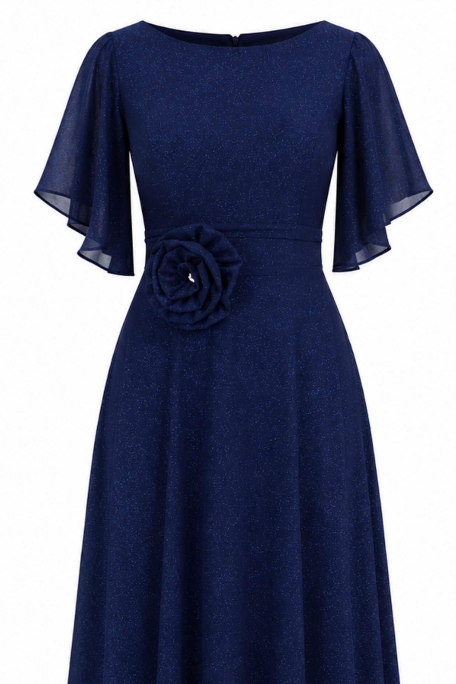 Rochie din voal cu sclipici bleumarin lunga in clos cu brosa florala- StarShinerS 5 - StarShinerS.ro