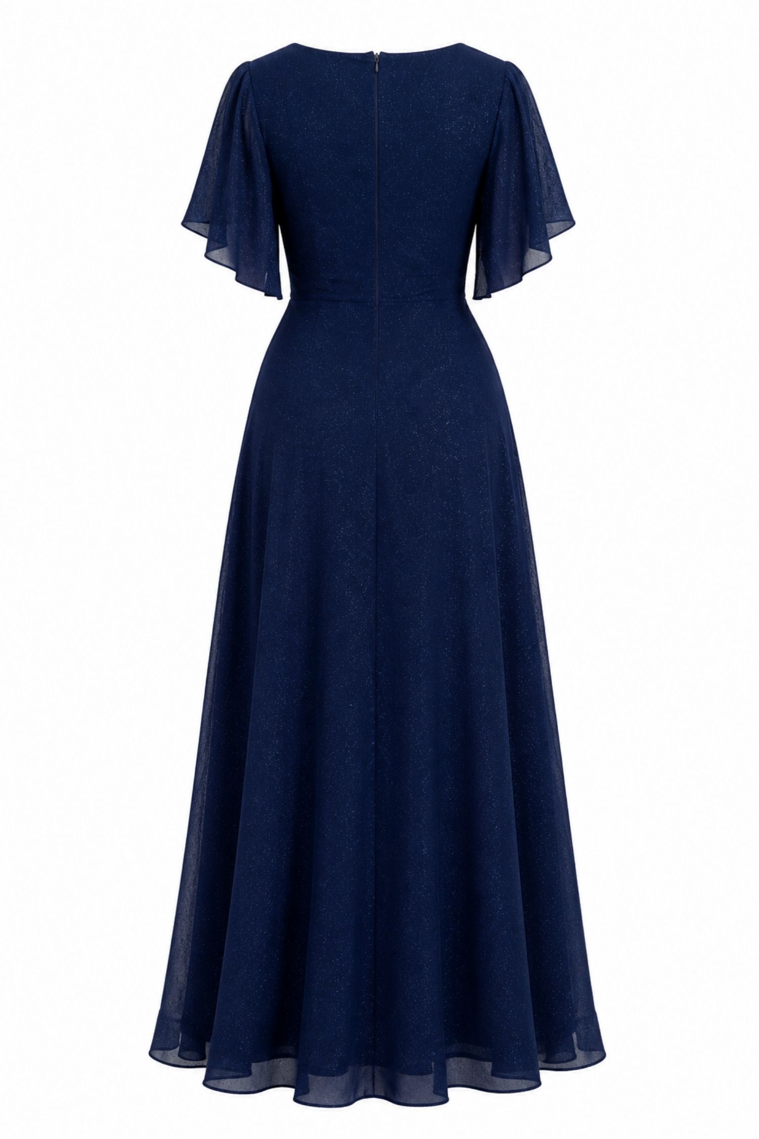 Rochie din voal cu sclipici bleumarin lunga in clos cu brosa florala- StarShinerS 6 - StarShinerS.ro