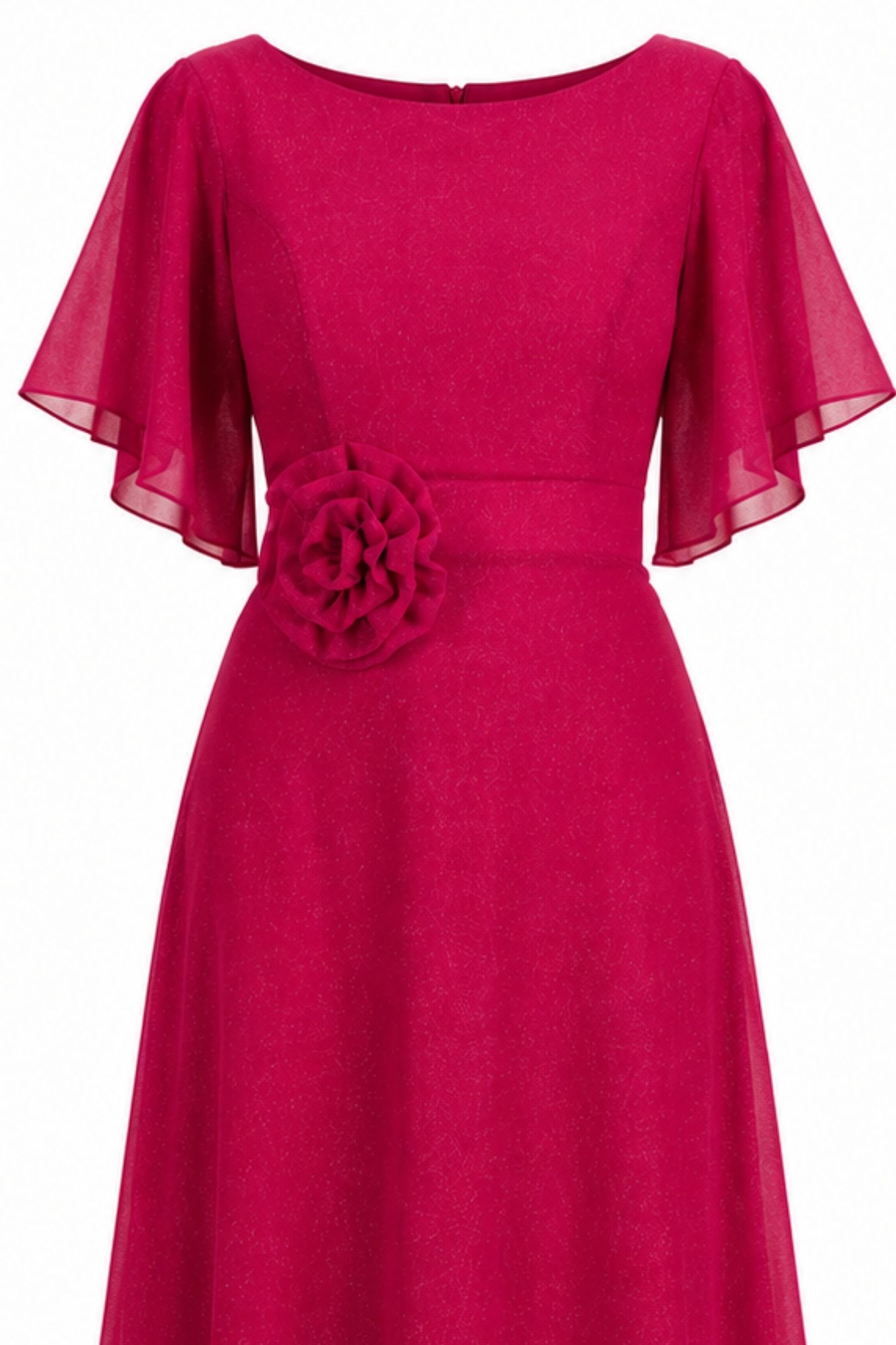 Rochie din voal cu sclipici fuchsia lunga in clos cu brosa florala- StarShinerS 4 - StarShinerS.ro