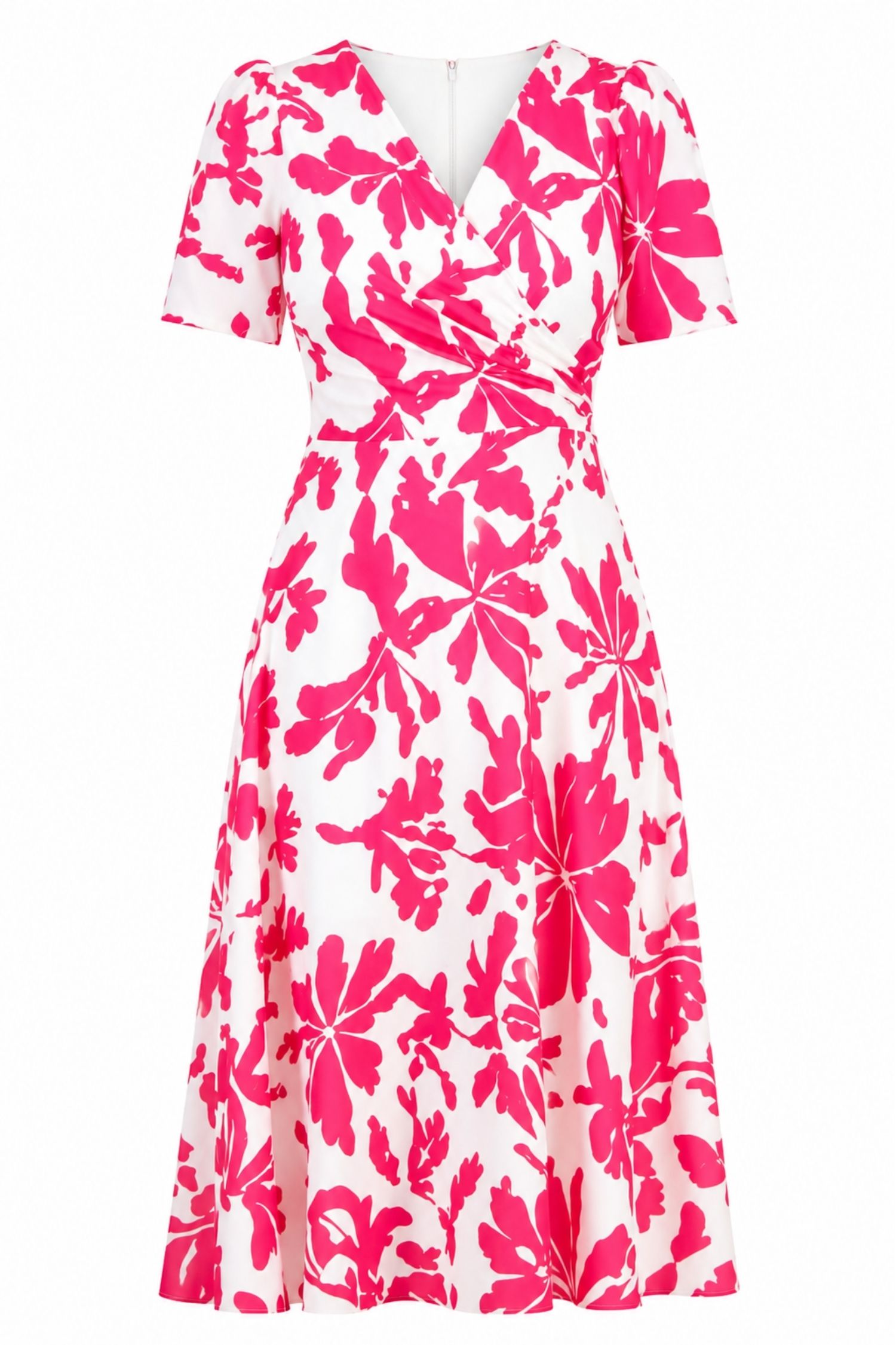 Rochie din material subtire roz midi in clos imprimata floral- StarShinerS 4 - StarShinerS.ro