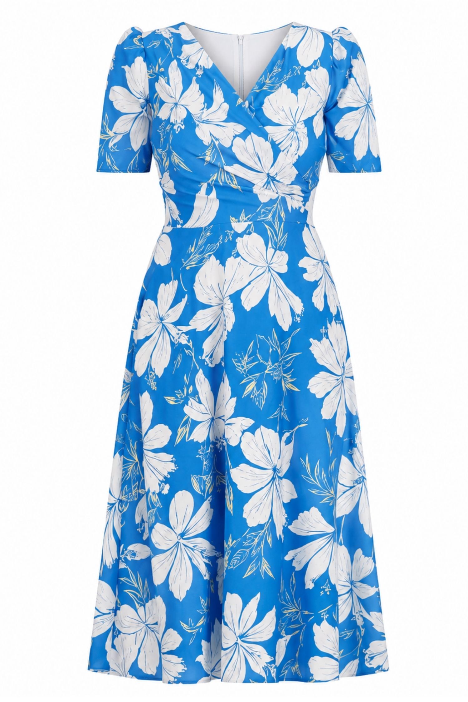 Rochie din material subtire albastra midi in clos imprimata floral- StarShinerS 4 - StarShinerS.ro