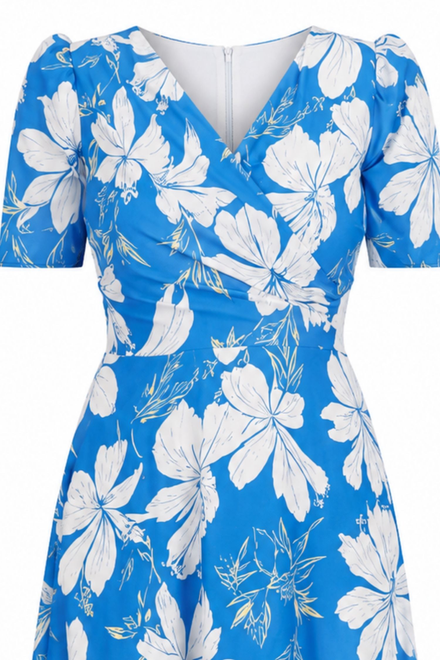 Rochie din material subtire albastra midi in clos imprimata floral- StarShinerS 5 - StarShinerS.ro