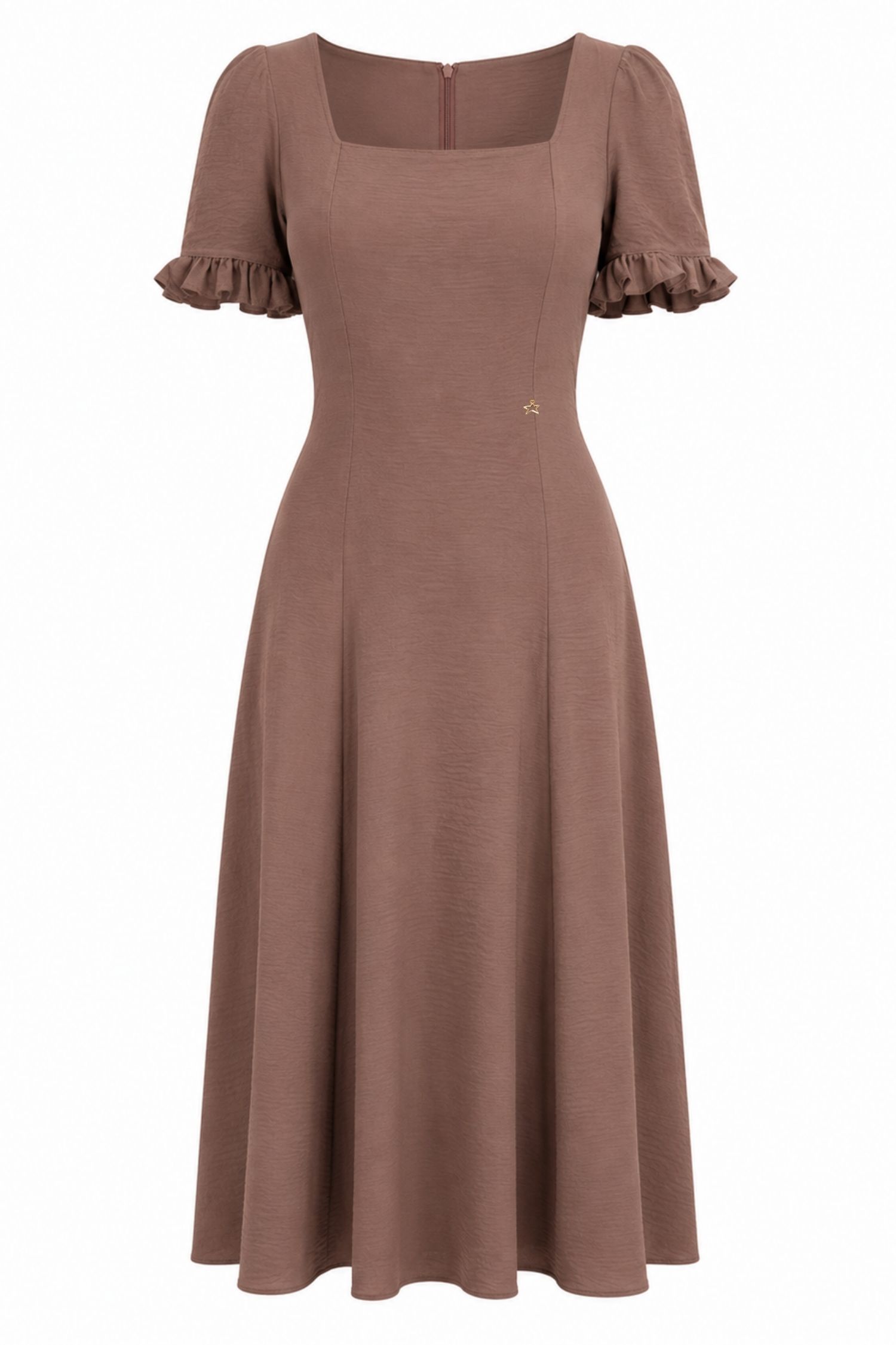 Rochie din viscoza mocha midi in clos cu volanase la maneca - StarShinerS 4 - StarShinerS.ro