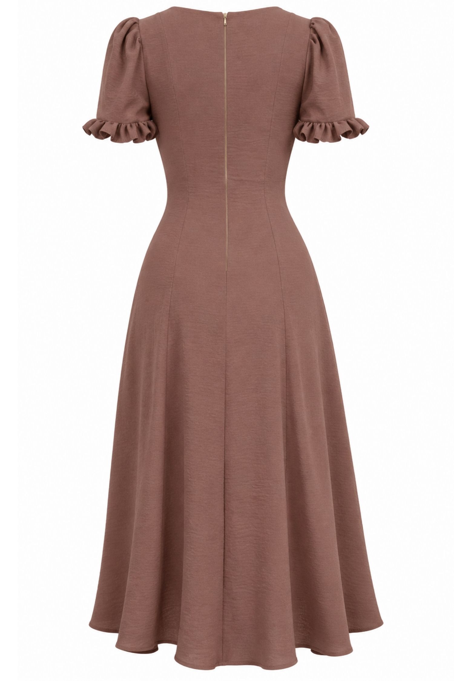 Rochie din viscoza mocha midi in clos cu volanase la maneca - StarShinerS 6 - StarShinerS.ro
