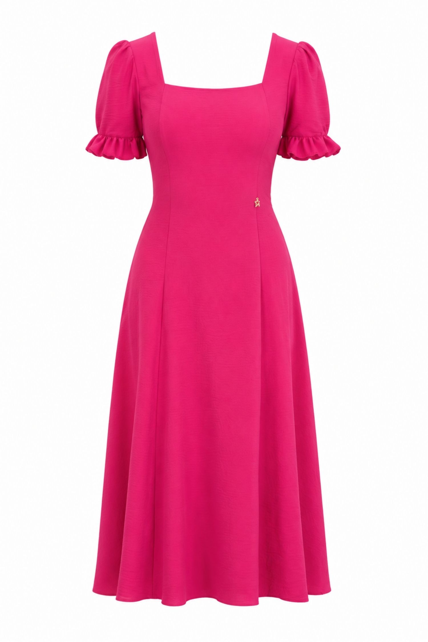Rochie din viscoza fuchsia midi in clos cu volanase la maneca - StarShinerS 4 - StarShinerS.ro