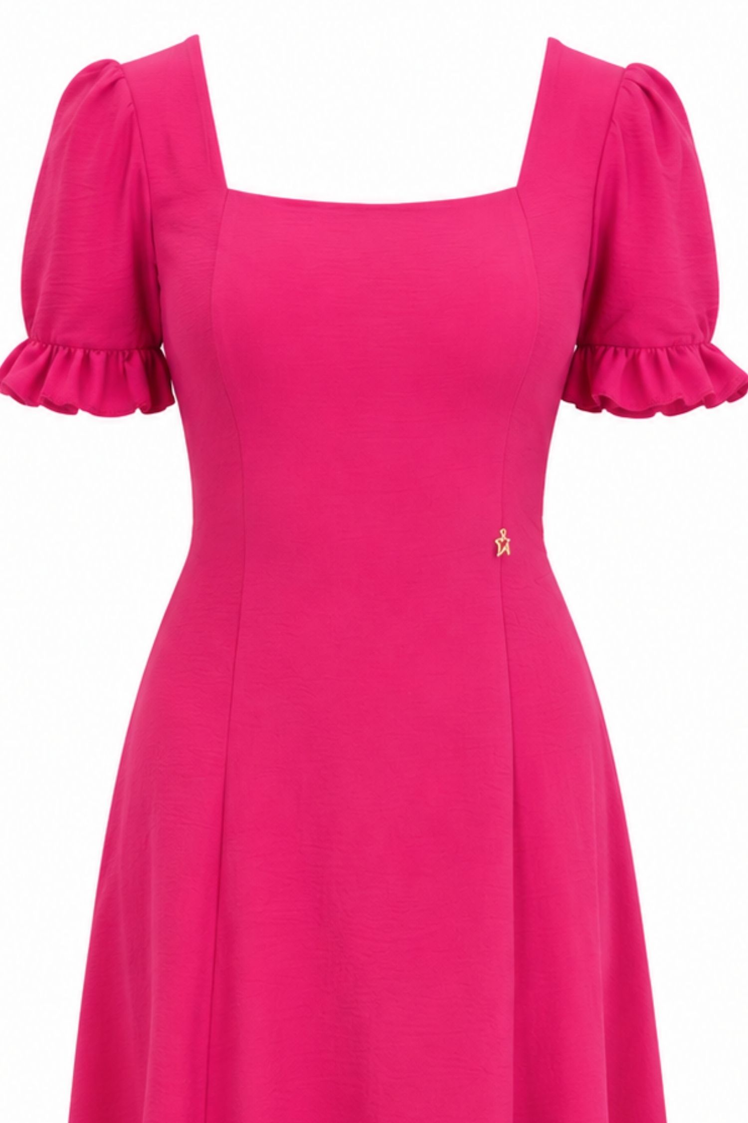 Rochie din viscoza fuchsia midi in clos cu volanase la maneca - StarShinerS 5 - StarShinerS.ro