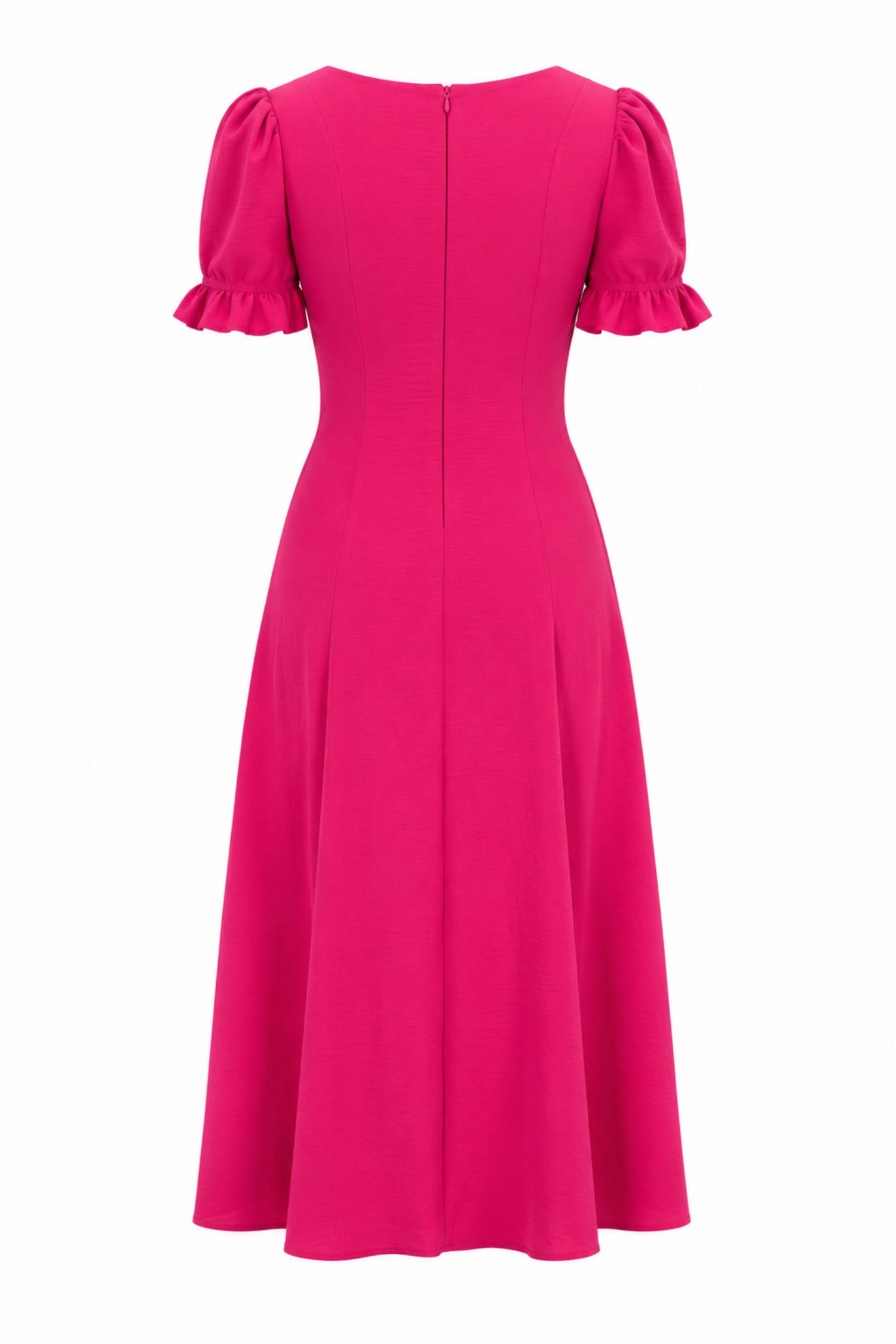 Rochie din viscoza fuchsia midi in clos cu volanase la maneca - StarShinerS 6 - StarShinerS.ro