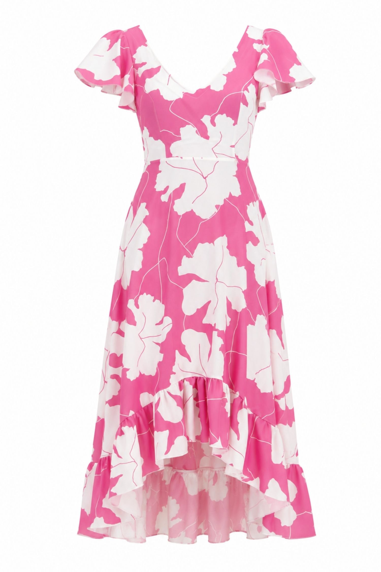 Rochie din viscoza asimetrica roz midi in clos imprimata - StarShinerS 5 - StarShinerS.ro