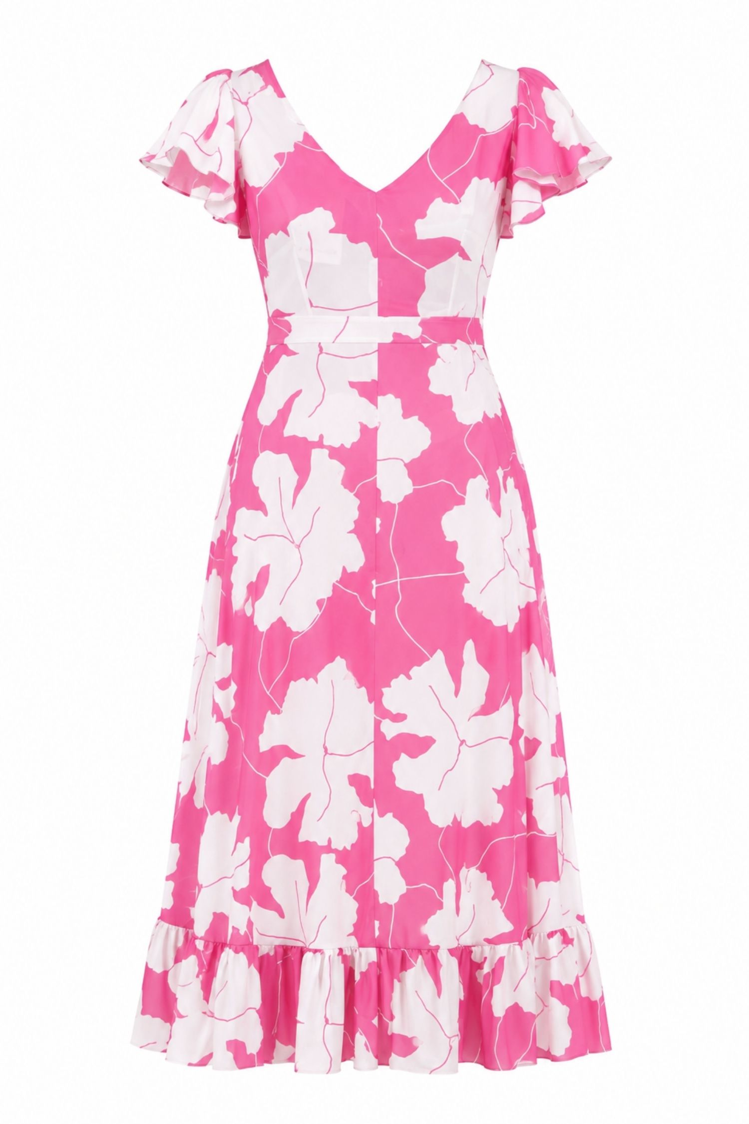 Rochie din viscoza asimetrica roz midi in clos imprimata - StarShinerS 7 - StarShinerS.ro