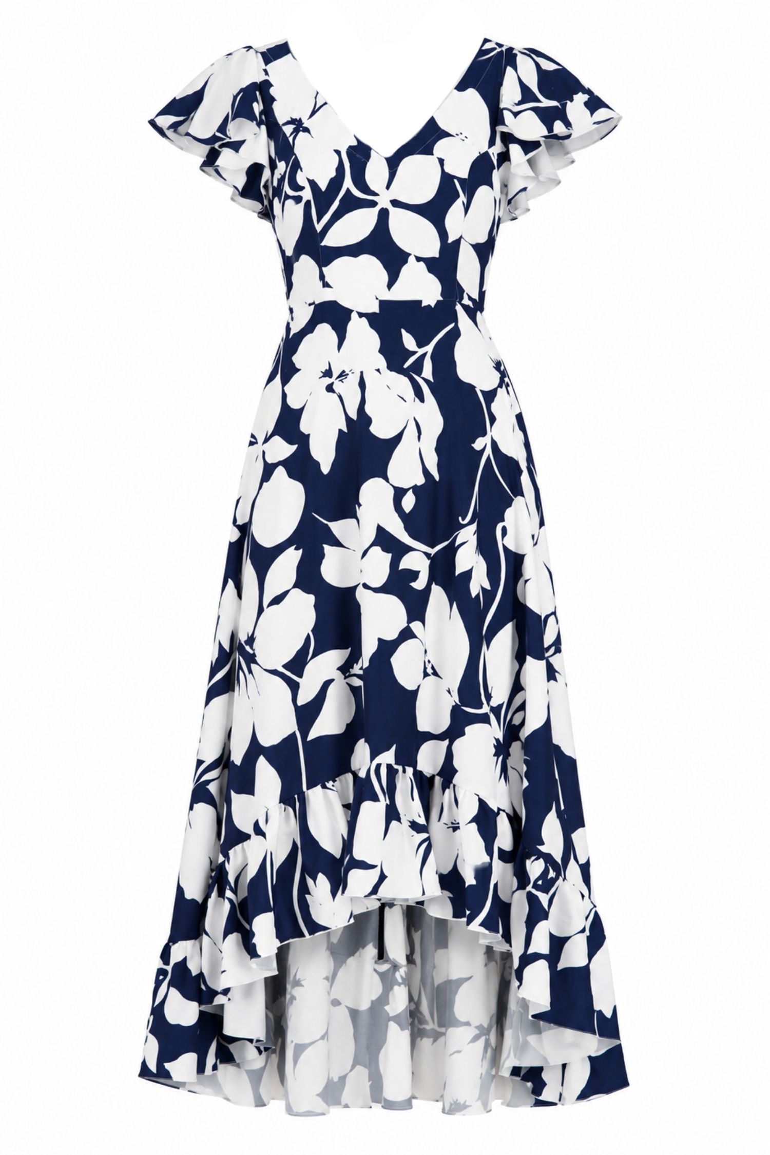 Rochie din viscoza asimetrica bleumarin midi in clos imprimata floral - StarShinerS 4 - StarShinerS.ro