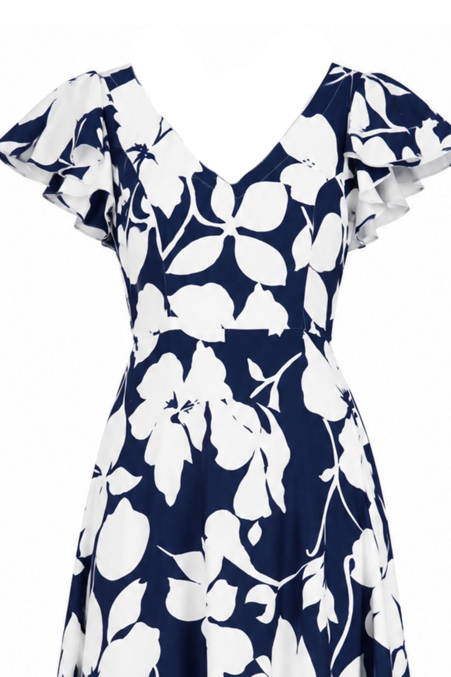 Rochie din viscoza asimetrica bleumarin midi in clos imprimata floral - StarShinerS 5 - StarShinerS.ro