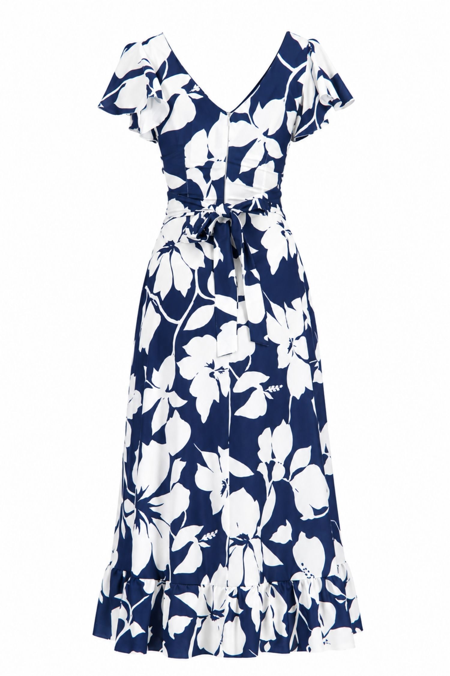 Rochie din viscoza asimetrica bleumarin midi in clos imprimata floral - StarShinerS 6 - StarShinerS.ro