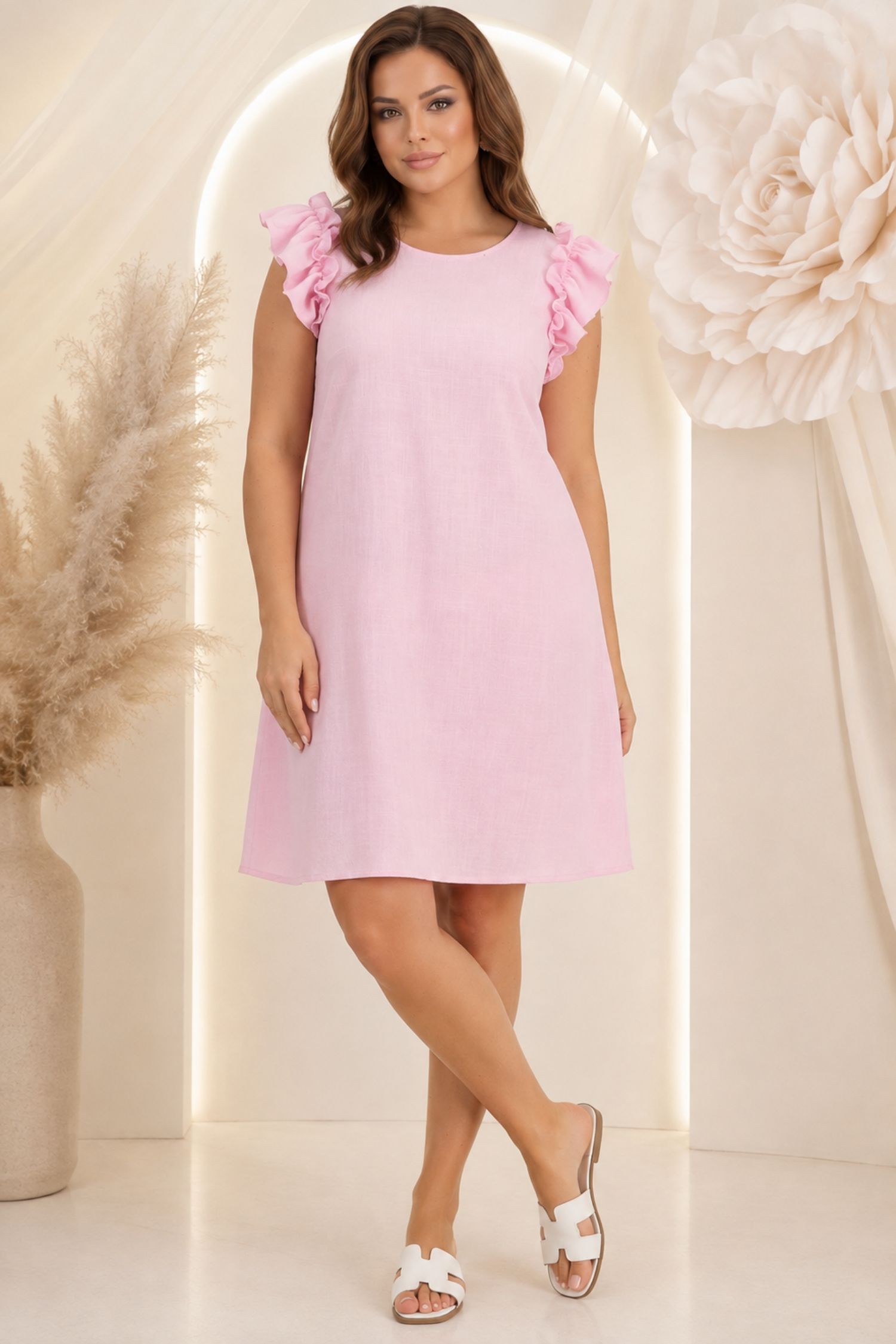 Rochie din viscoza si in roz deschis scurta cu croi larg - StarShinerS 2 - StarShinerS.ro