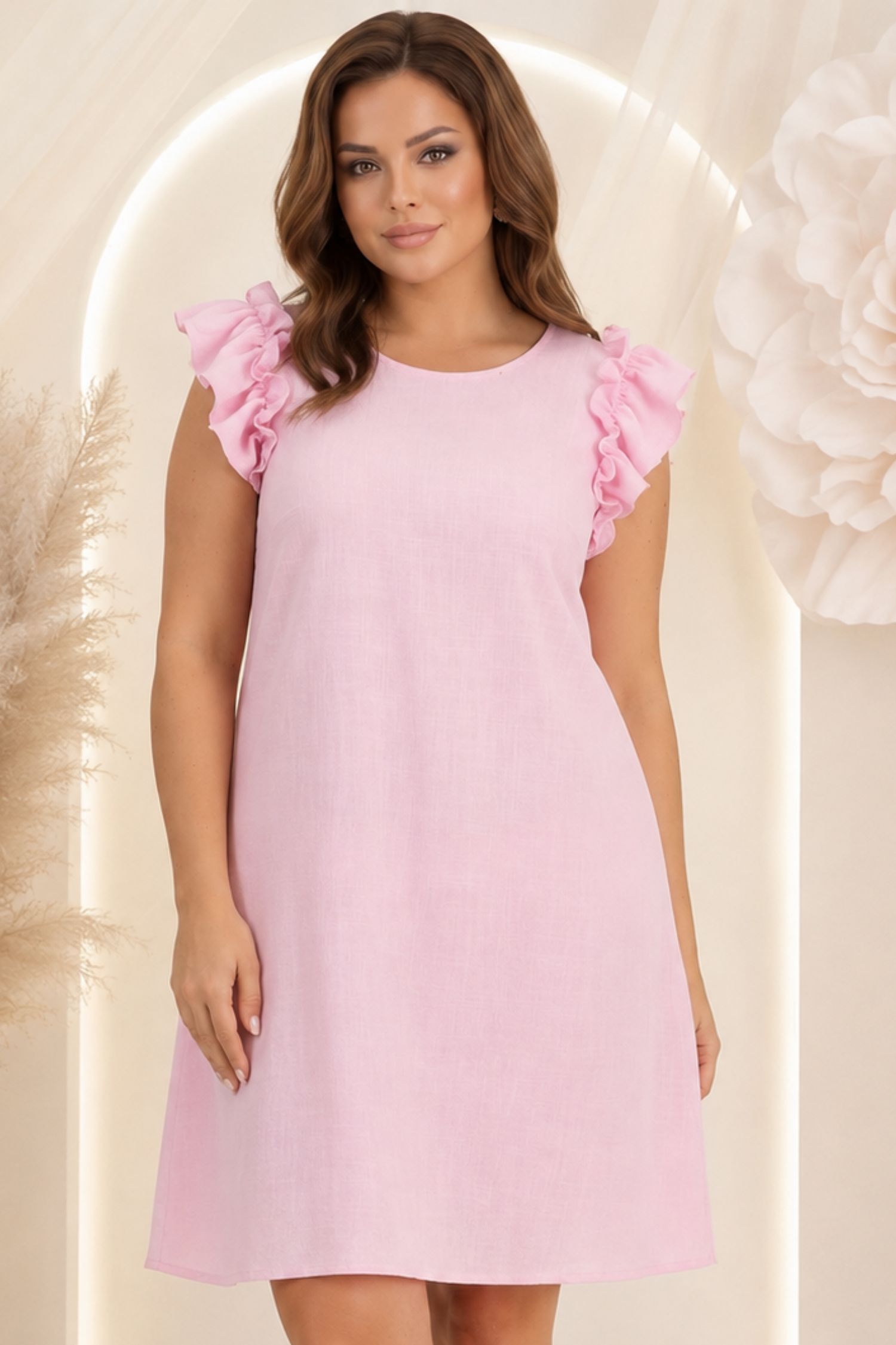 Rochie din viscoza si in roz deschis scurta cu croi larg - StarShinerS 1 - StarShinerS.ro