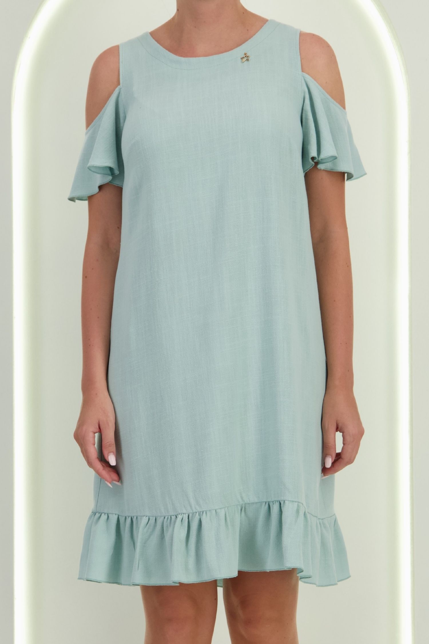 Rochie din viscoza si in mint scurta cu croi larg si umeri decupati - StarShinerS 3 - StarShinerS.ro
