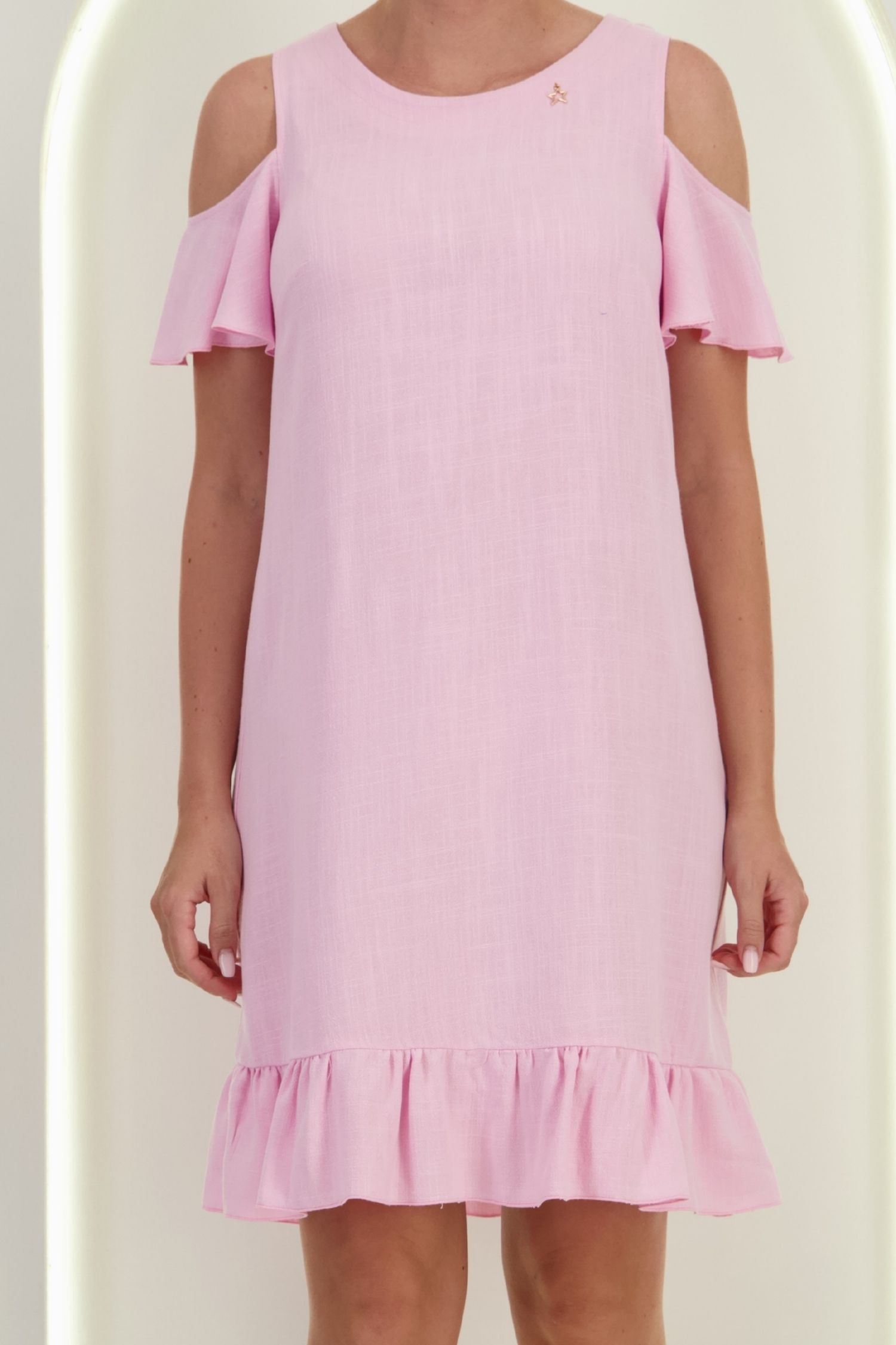 Rochie din viscoza si in roz deschis scurta cu croi larg si umeri decupati - StarShinerS 3 - StarShinerS.ro