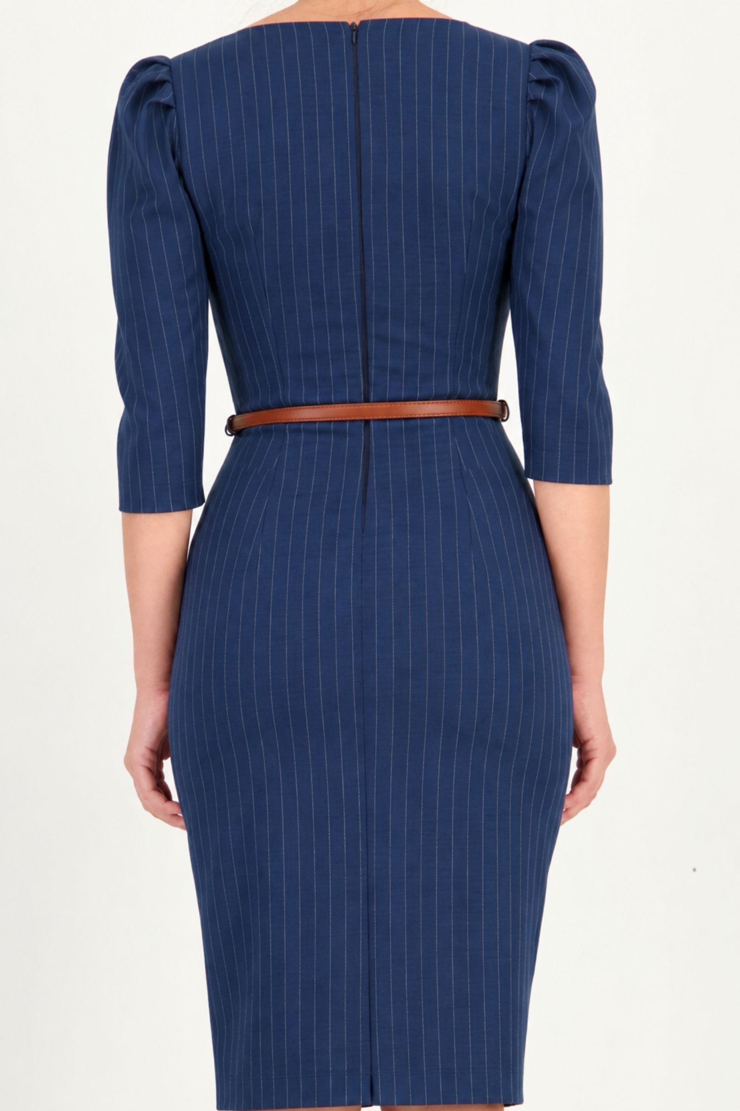 Rochie bleumarin din stofa elastica midi tip creion dungi 6 - StarShinerS.ro