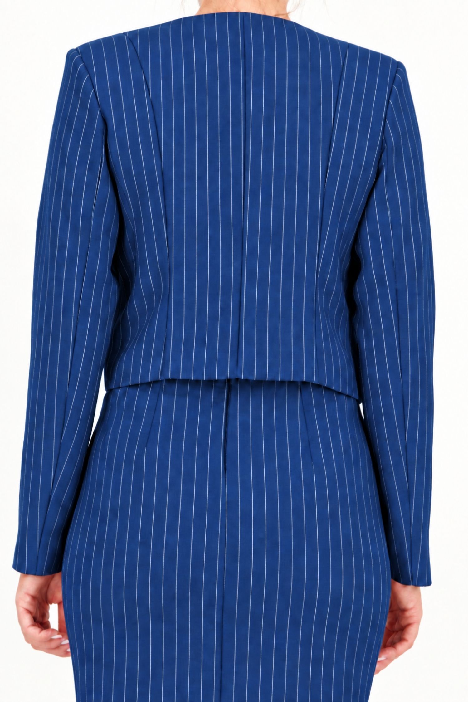 Sacou bleumarin din stofa elastica scurt drept dungi 5 - StarShinerS.ro