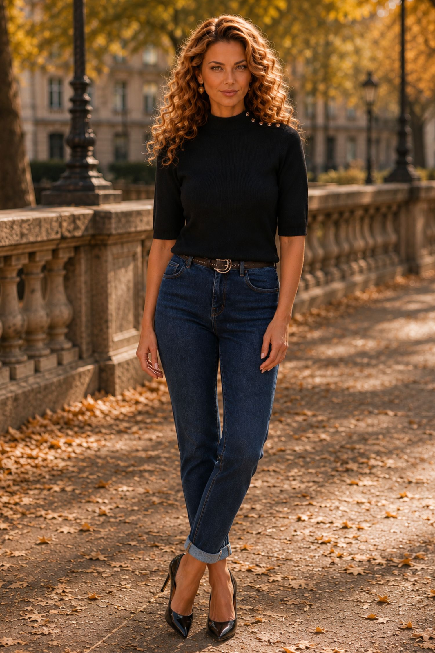 Bluza dama din tricot fin neagra cu un croi larg , guler inalt si nasturi decorativi 2 - StarShinerS.ro