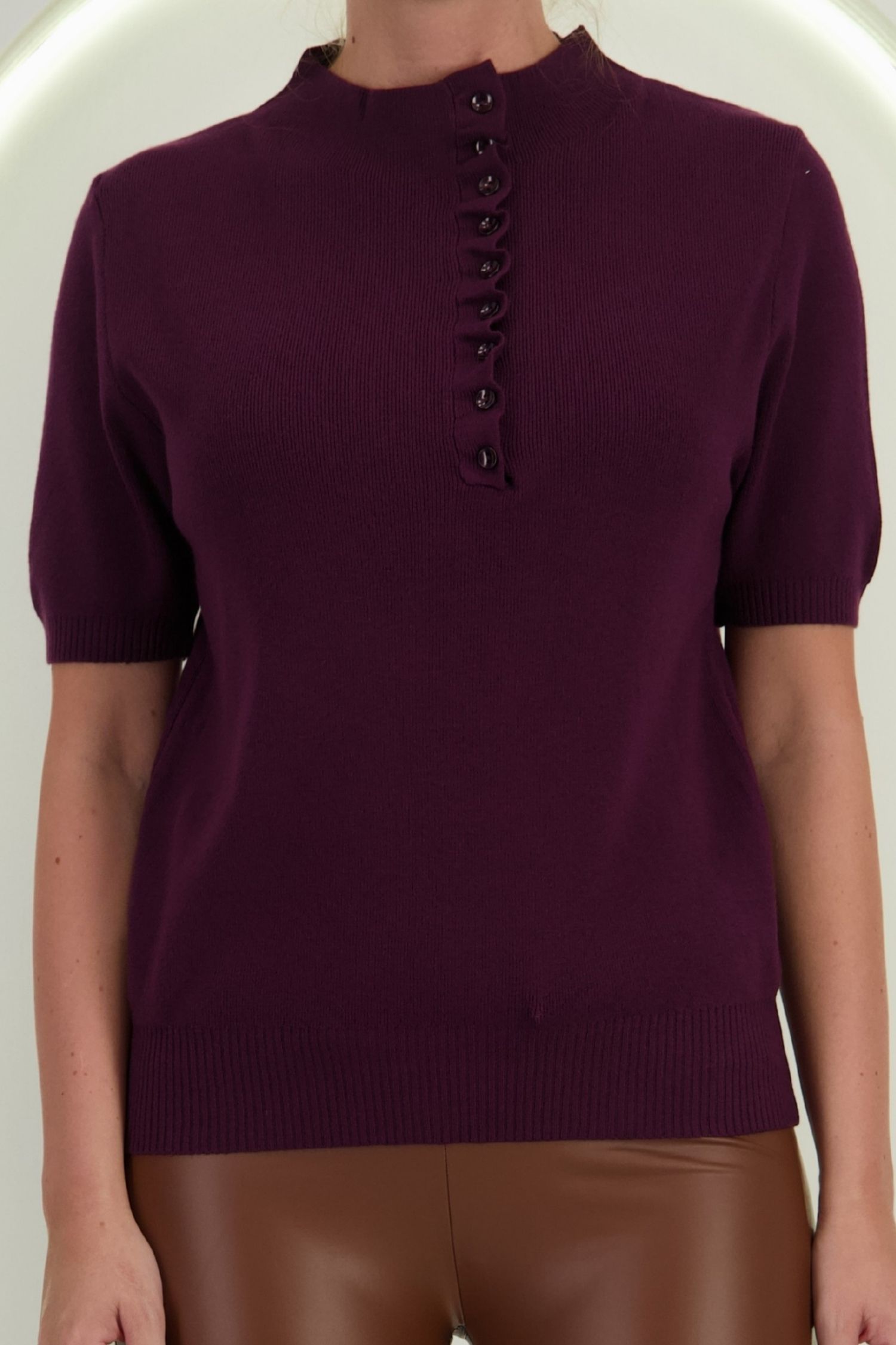 Bluza dama din tricot fin mov cu maneca scurta cu un croi larg si guler inalt 3 - StarShinerS.ro