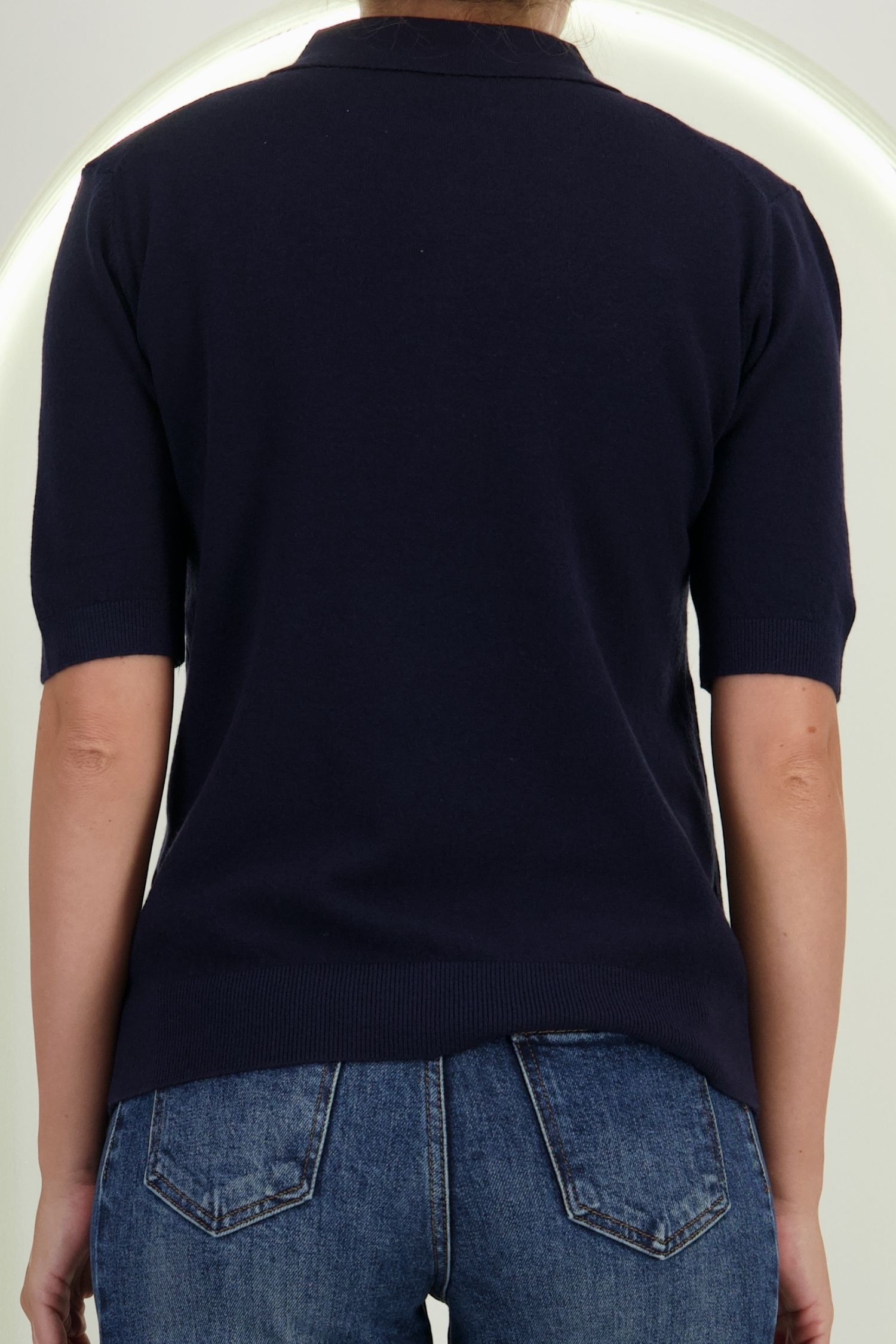 Bluza dama din tricot fin bleumarin cu maneca scurta si croi larg cu nasturi contrastanti 4 - StarShinerS.ro