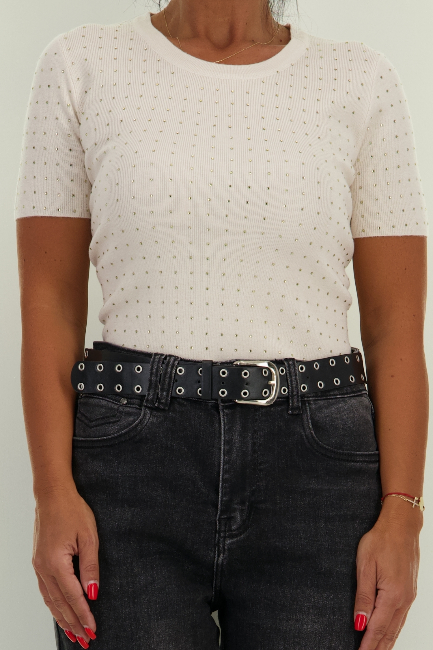 Bluza dama din tricot fin crem mulata accesorizata cu pietre strass 4 - StarShinerS.ro