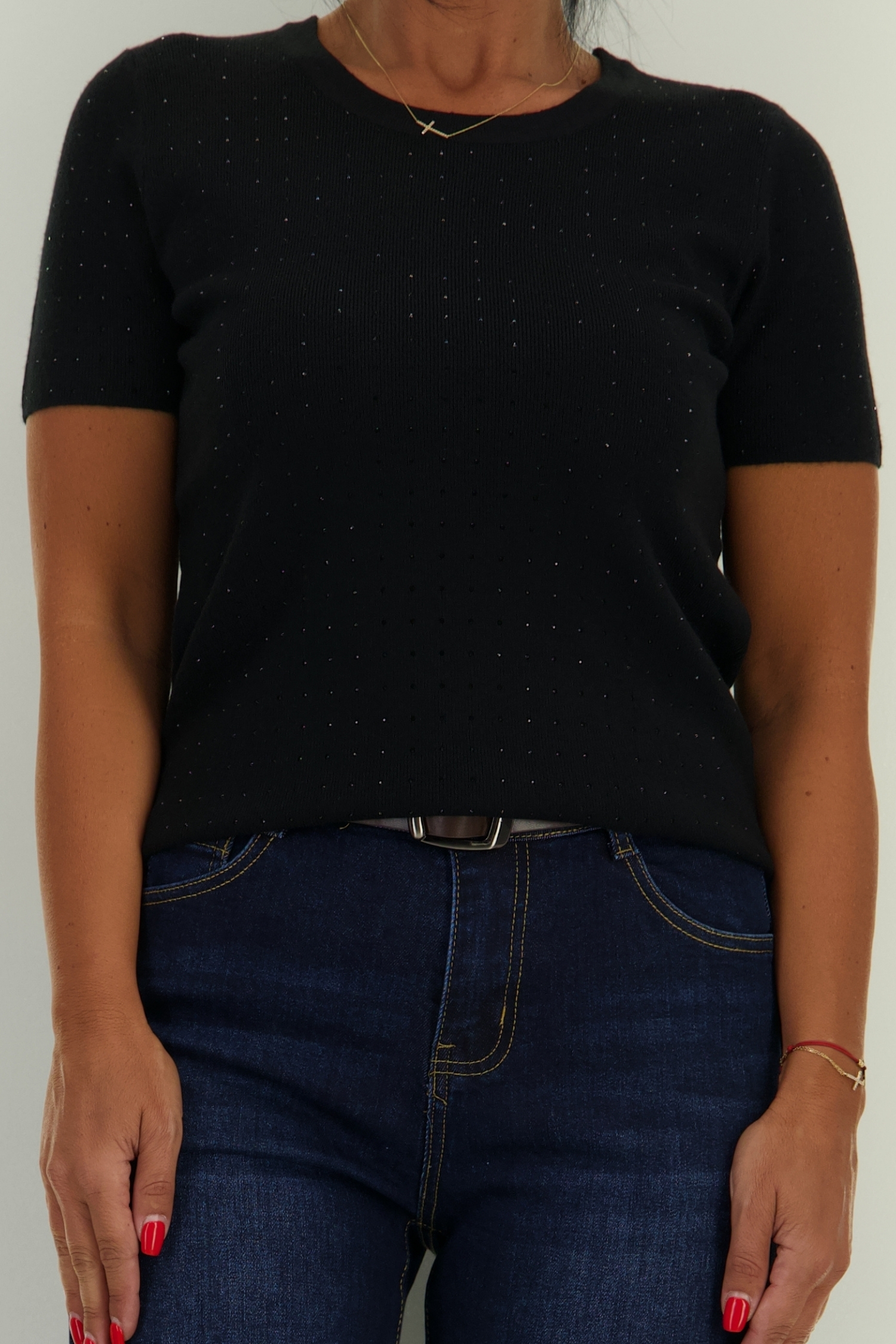 Bluza dama din tricot fin neagra mulata accesorizata cu pietre strass 4 - StarShinerS.ro