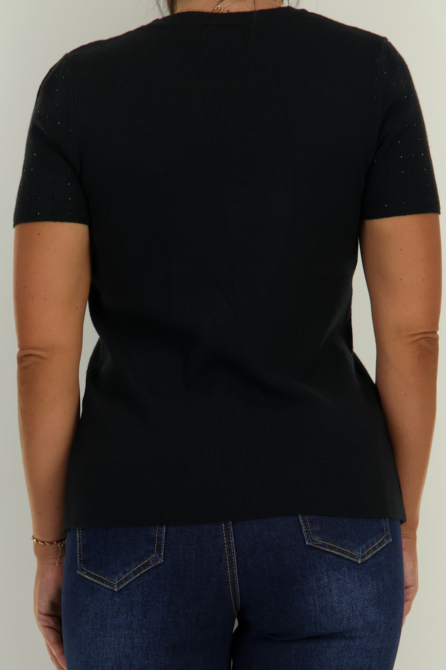Bluza dama din tricot fin neagra mulata accesorizata cu pietre strass 5 - StarShinerS.ro