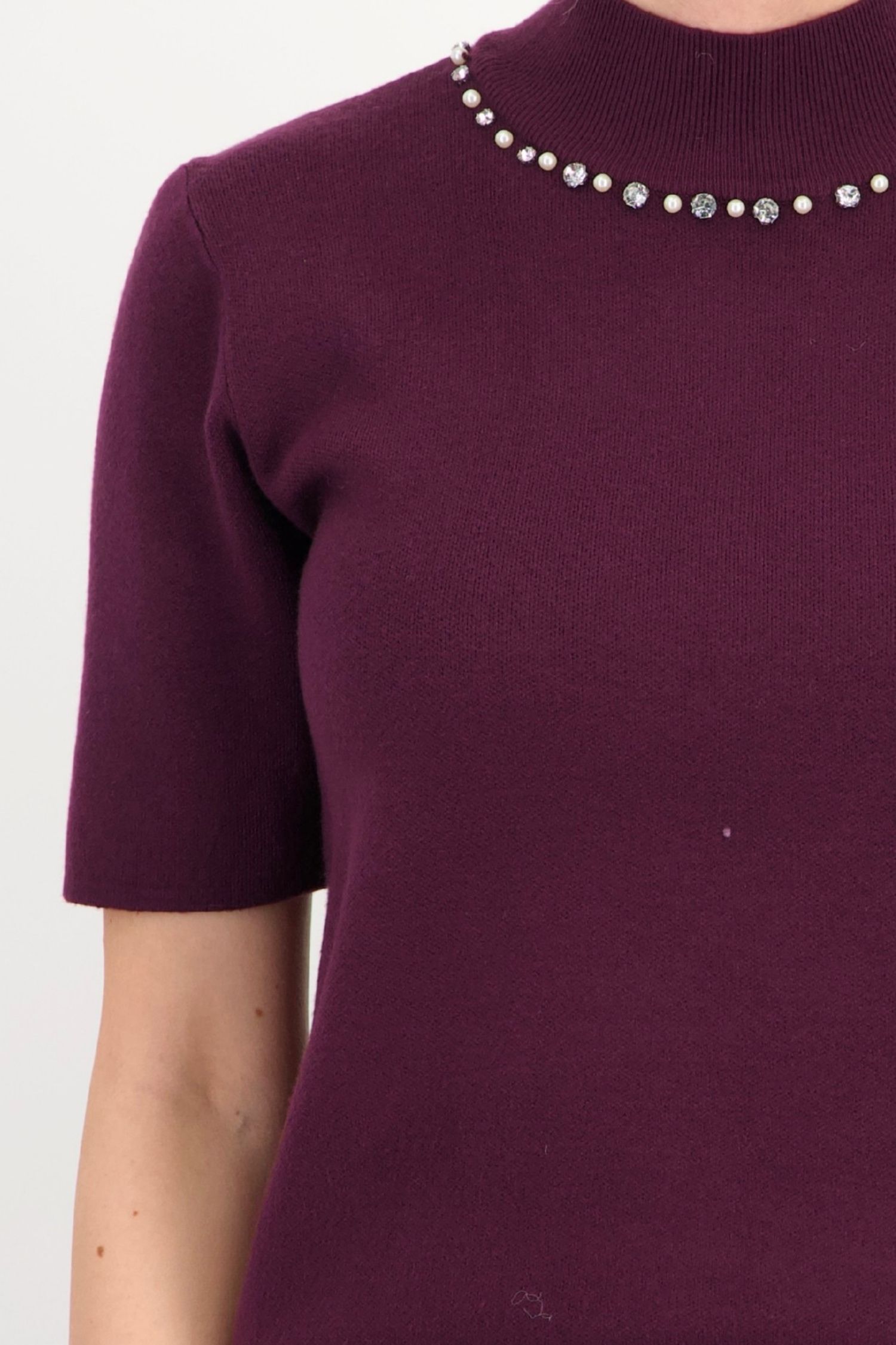 Bluza dama din tricot fin mov cu un croi larg accesorizata cu pietre strass si perle 3 - StarShinerS.ro