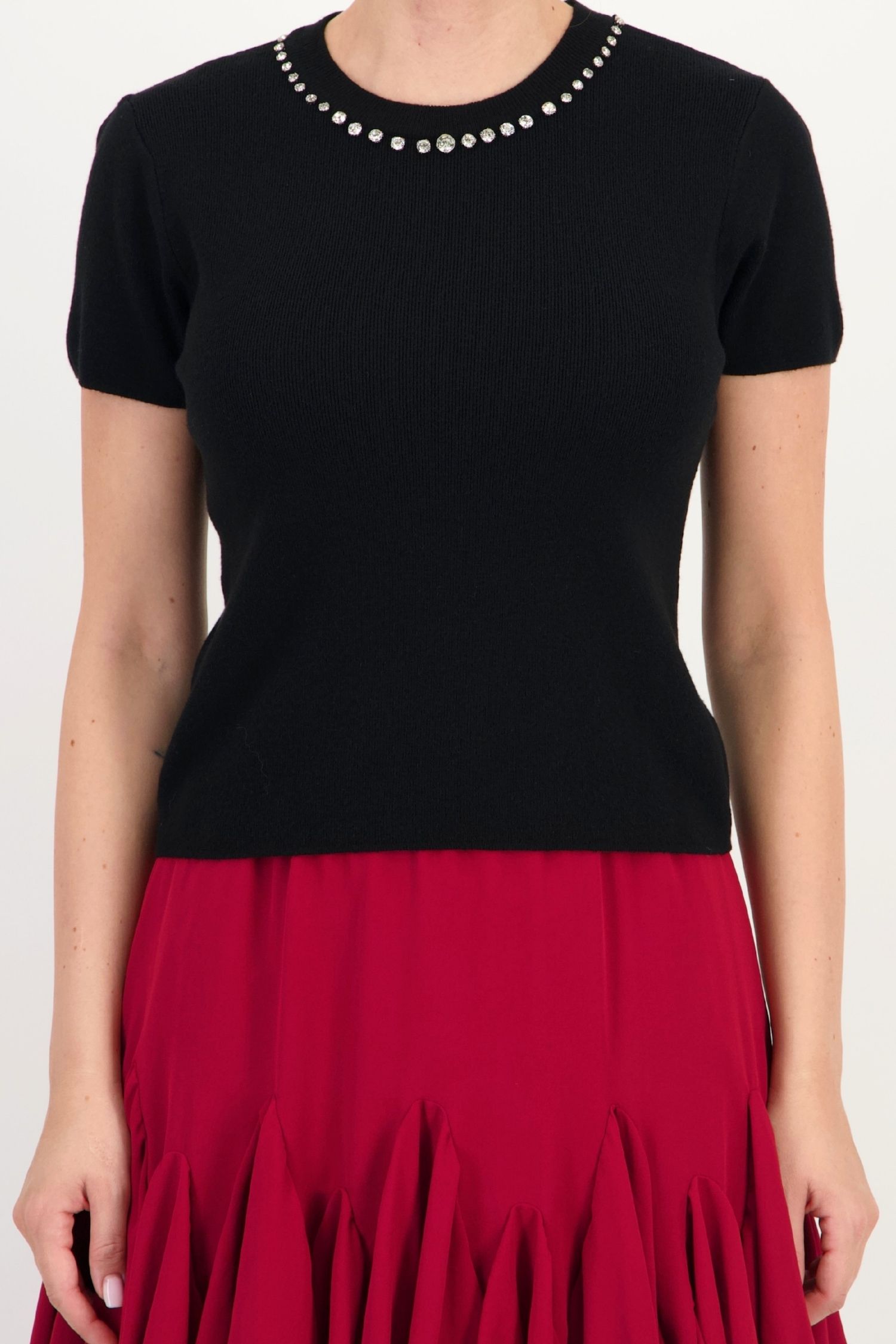 Bluza dama din tricot neagra cu maneca scurta si croi larg cu pietre strass 4 - StarShinerS.ro
