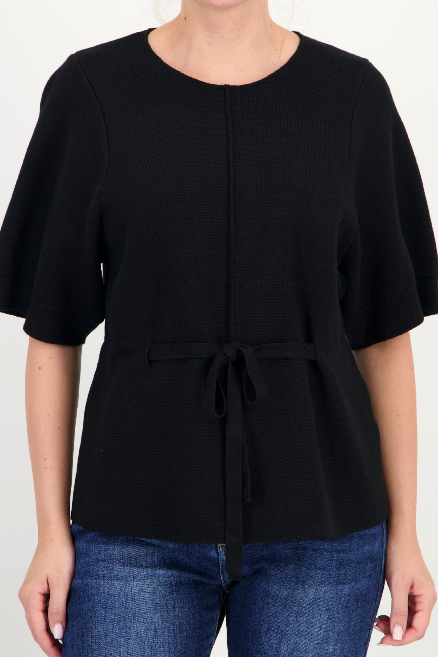 Bluza dama din tricot fin neagra cu un croi larg si cordon in talie 4 - StarShinerS.ro