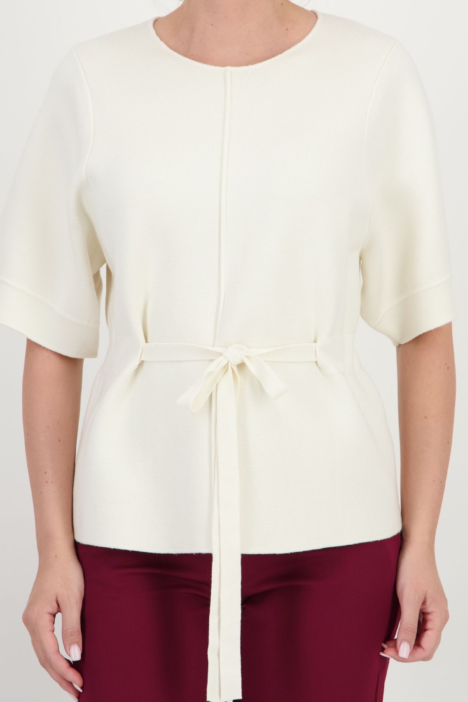 Bluza dama din tricot fin alba cu un croi larg si cordon in talie 4 - StarShinerS.ro