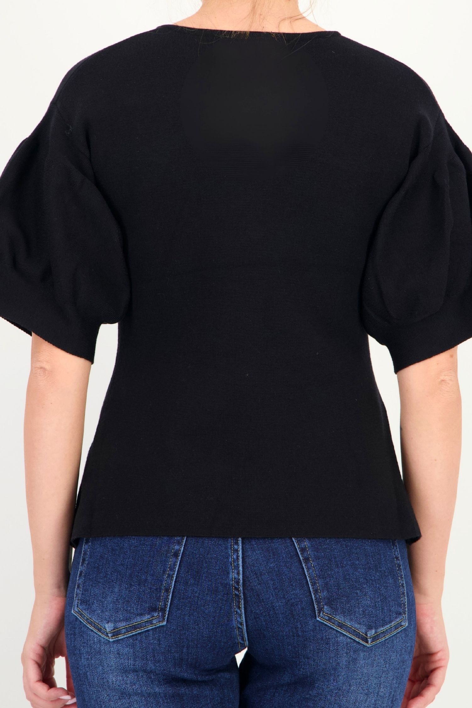 Cardigan dama din tricot fin neagra cu maneci bufante si nasturi decorativi 5 - StarShinerS.ro