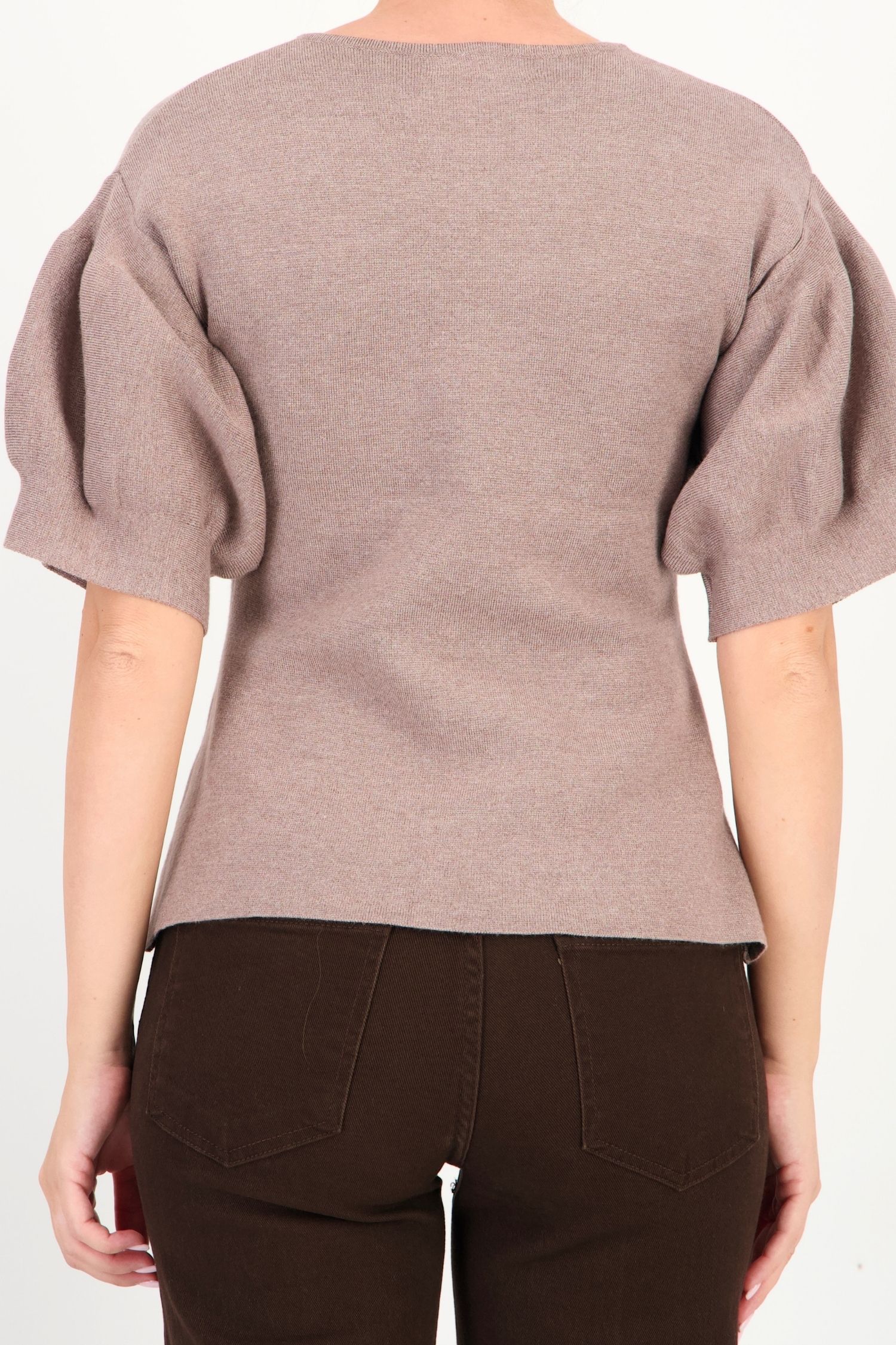 Cardigan dama din tricot fin bej cu maneci bufante si nasturi decorativi 5 - StarShinerS.ro