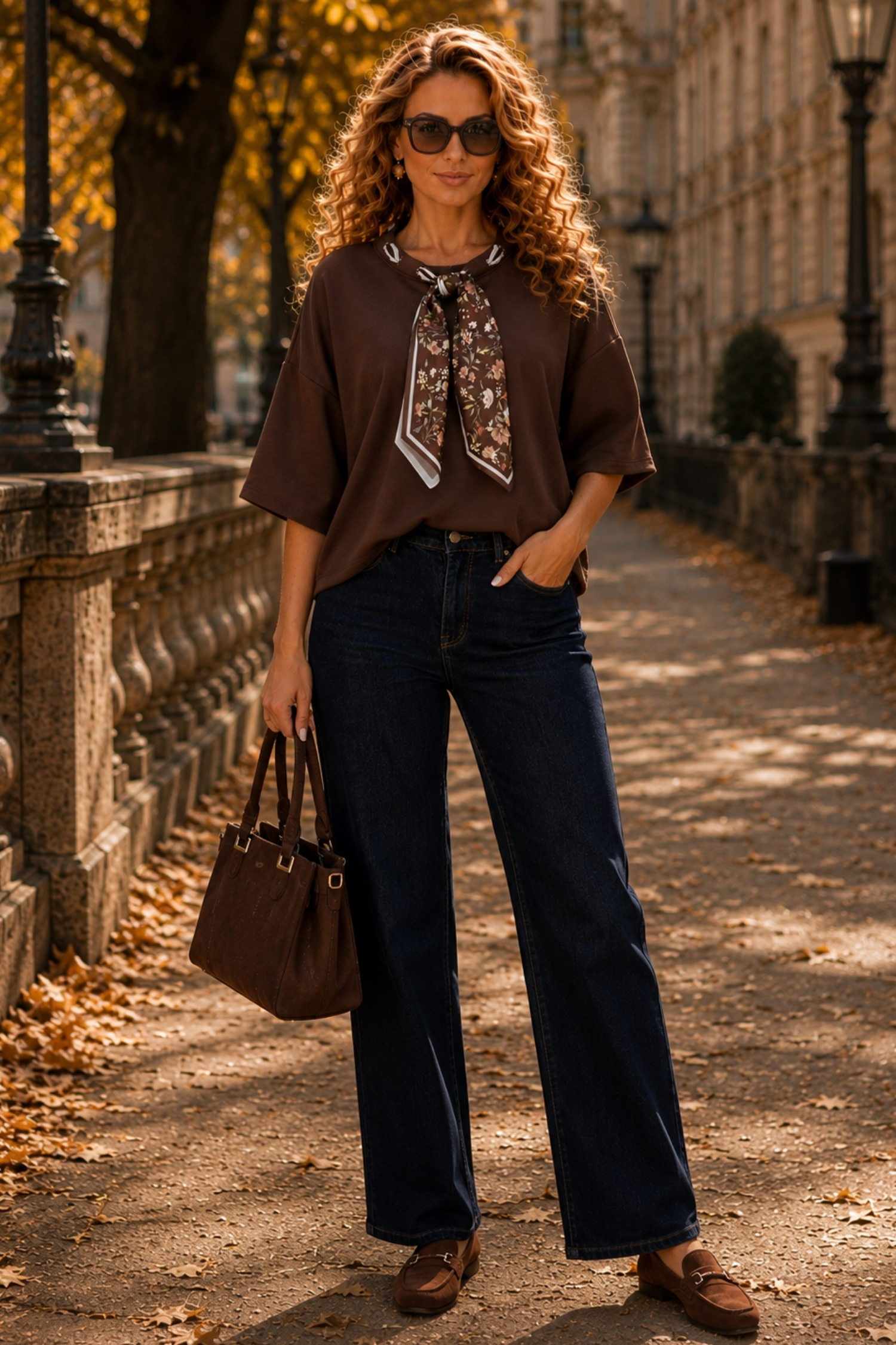 Bluza dama din modal maro cu un croi larg accesorizata cu esarfa 2 - StarShinerS.ro