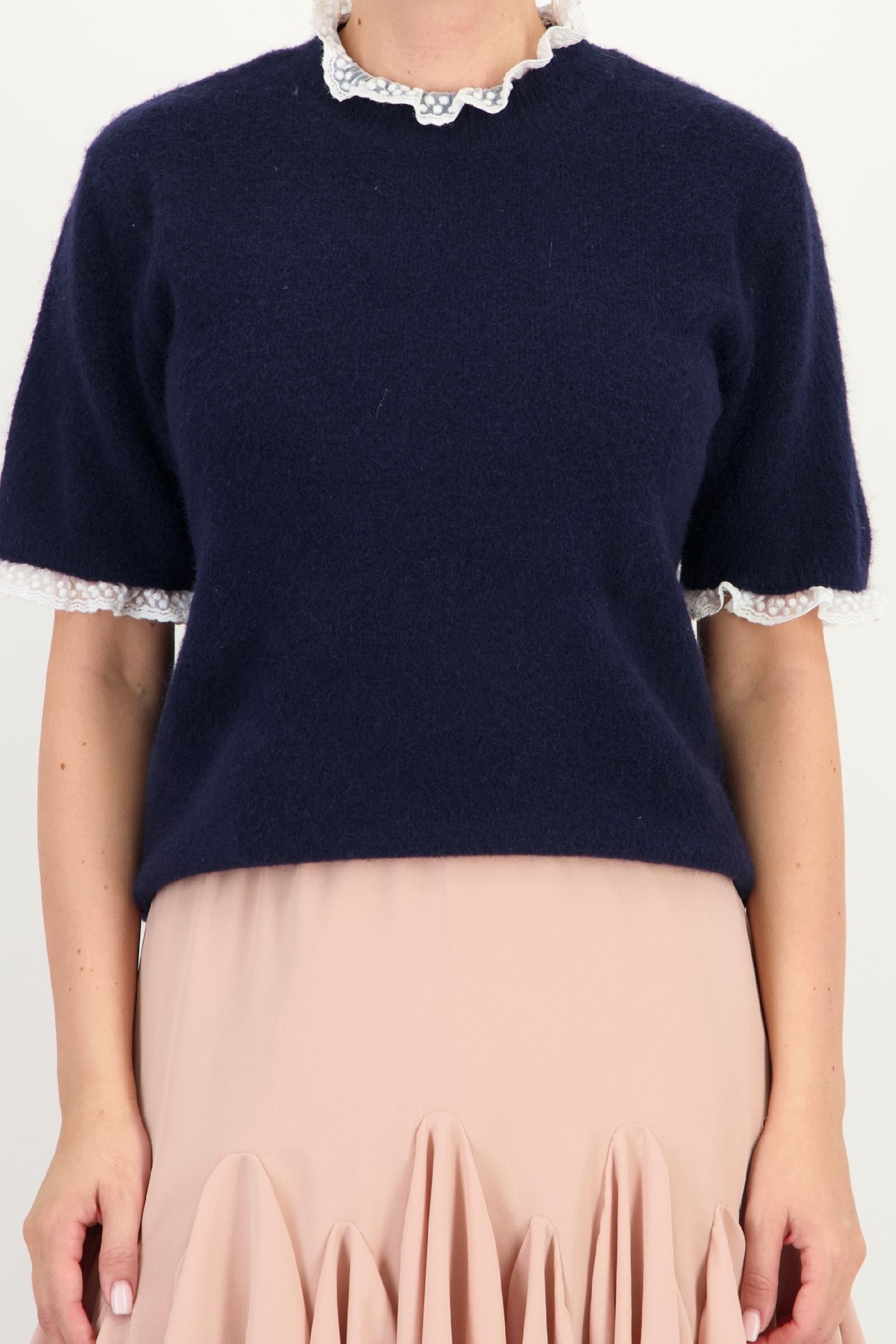 Bluza dama din tricot bleumarin cu un croi larg si aplicatii din dantela 4 - StarShinerS.ro