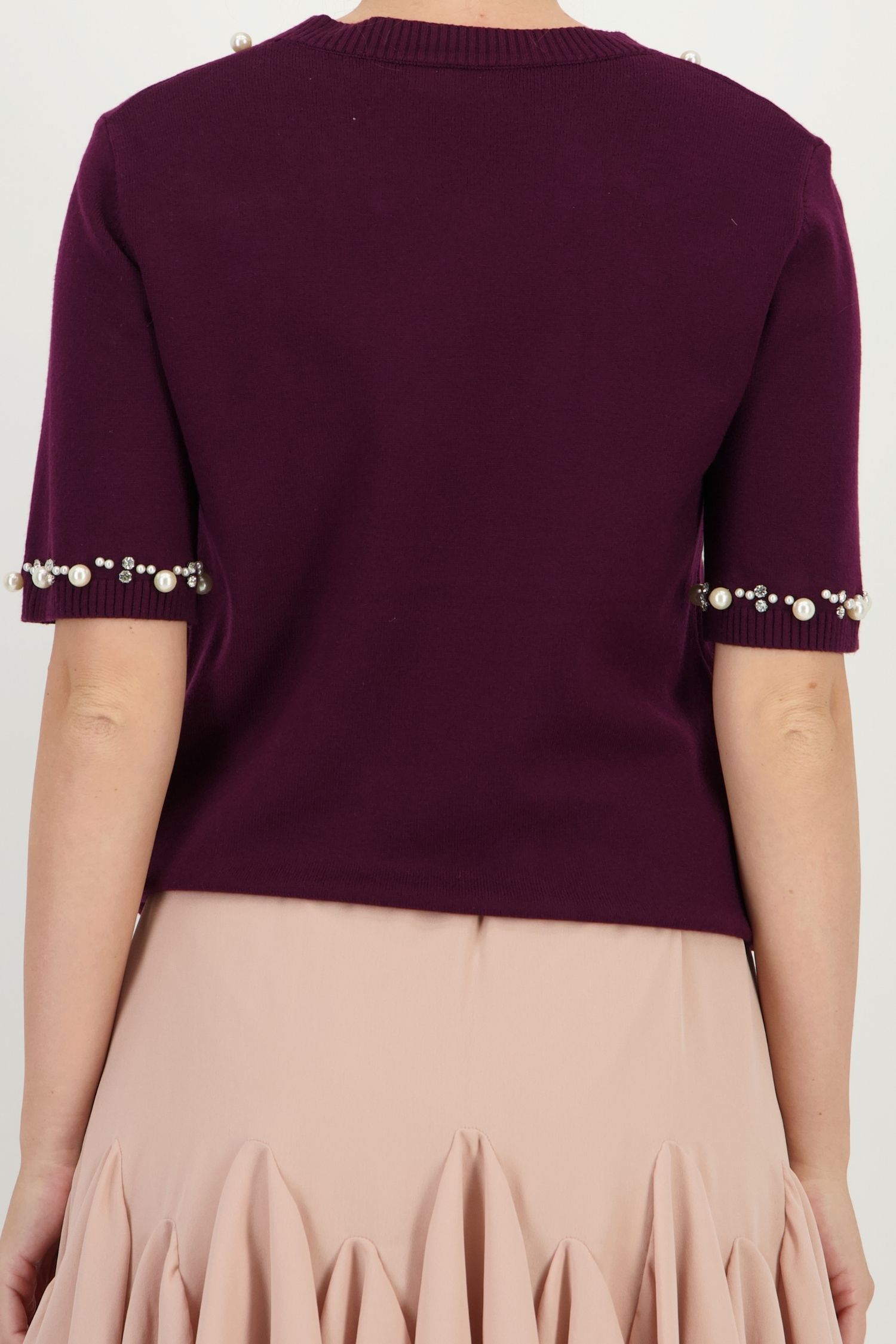 Bluza dama din tricot fin mov cu un croi larg si aplicatii cu perle si pietre strass 5 - StarShinerS.ro