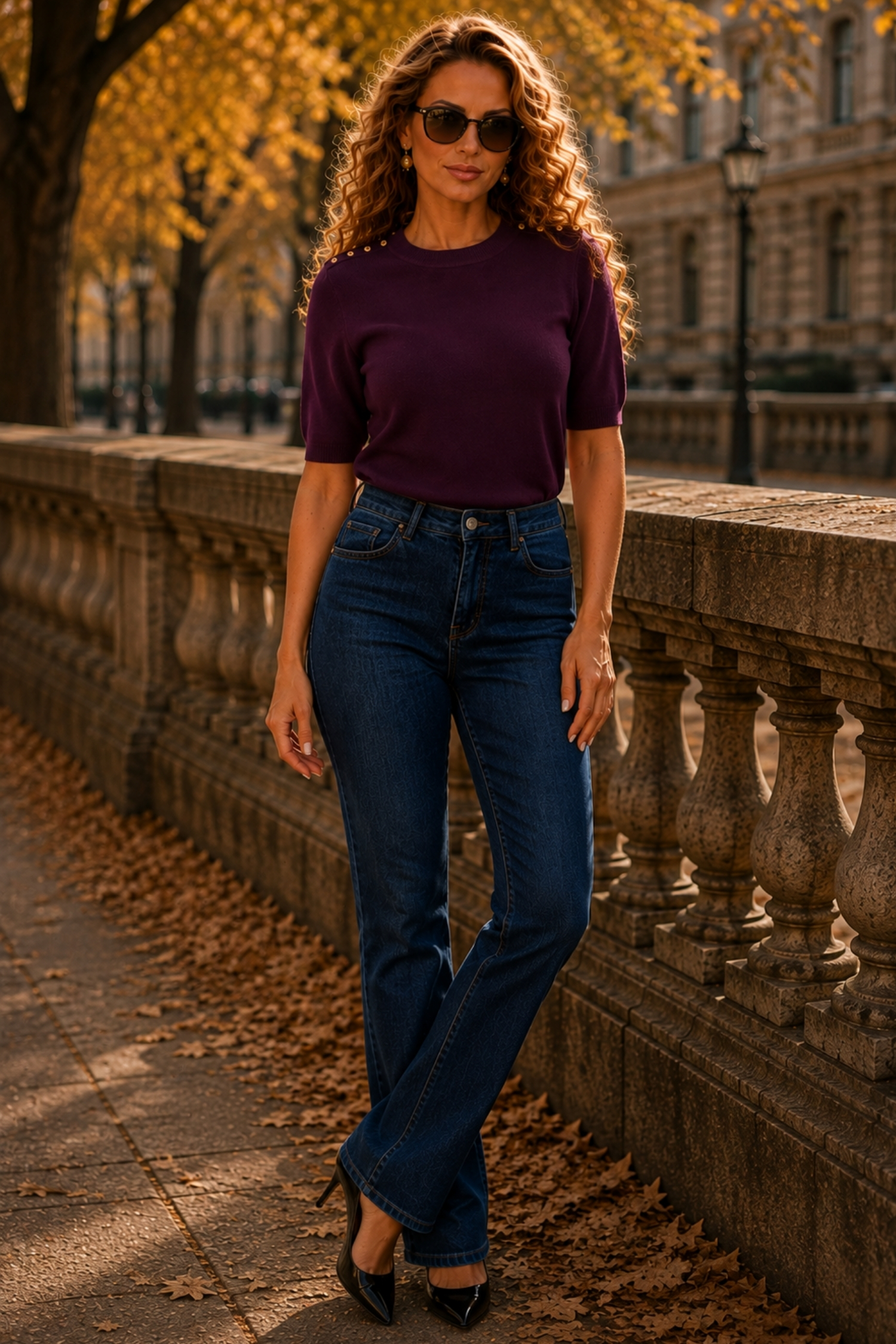 Bluza dama din tricot fin visinie cu un croi larg si nasturi decorativi aurii 2 - StarShinerS.ro